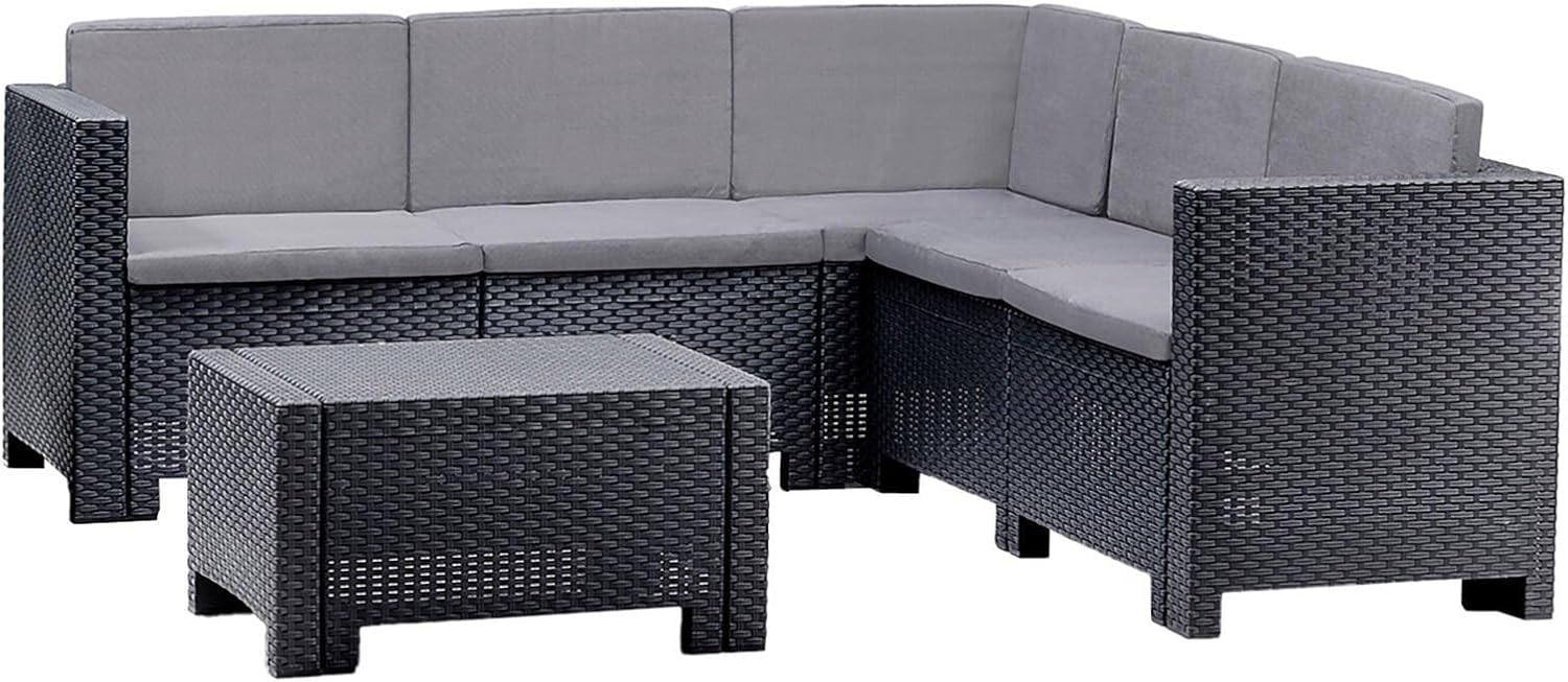 Dmora - Set salotto da esterno Encelado, Salottino outdoor, Set da balcone o giardino, Composizione soggiorno per esterni, Made in Italy, Antracite