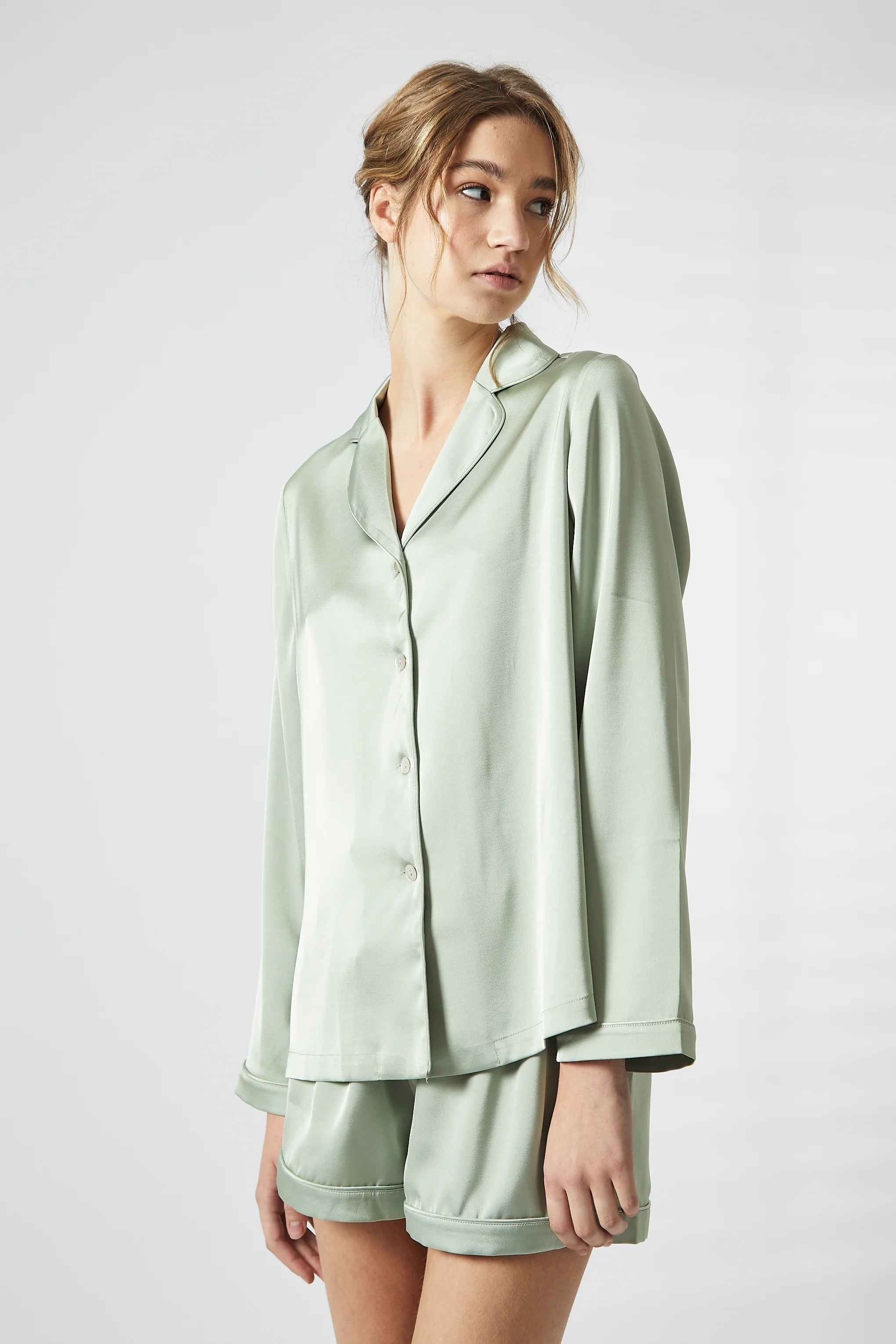 Sage Green Trim Short Satin Pyjama Set