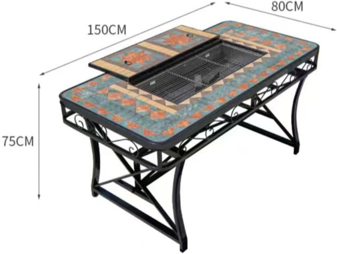 buybuy Kit Tavolo e 4 sedie pieghevoli Mosaiko con Parte Centrale Estraibile per uso Griglia 150x80 cm MOKITO20.