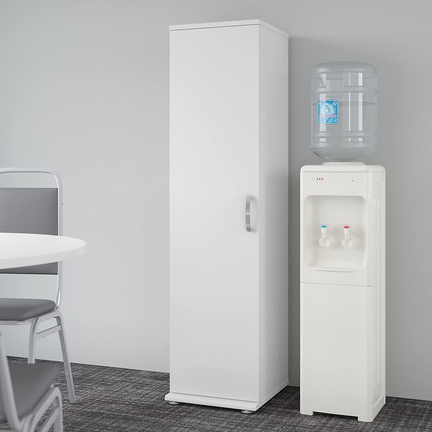 Bush Furniture Universal Tall Narrow Storage Cabinet with Door and Shelves in White