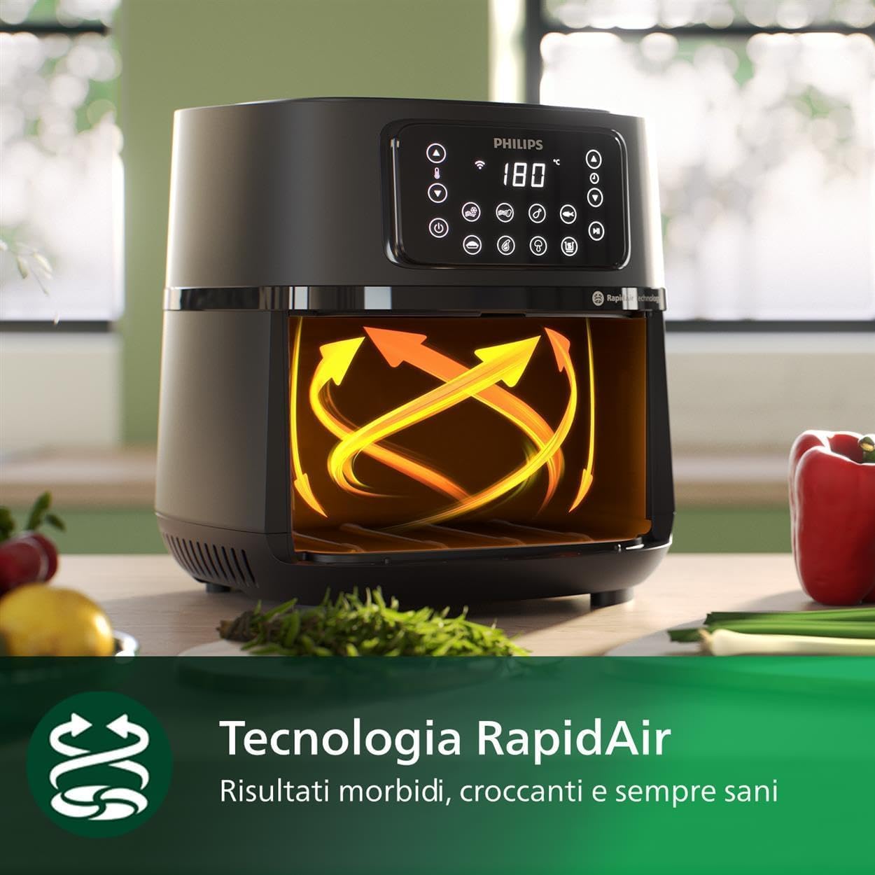 Serie 5000 Airfryer XXL Connessa – 16 Funzioni di Cottura, Fino al 90% di Grassi in Meno, Compatibile con App e Alexa, Capacità 7.2L, Facile da Pulire, Ricette Salutari (HD9285/90)