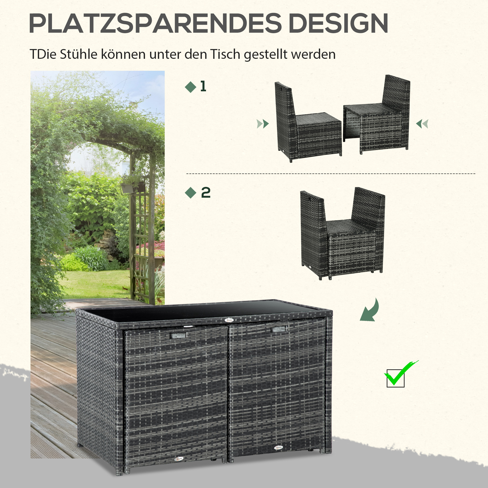 5 stuks Polyrattan tuinmeubelen rotan dining set tuinset grijs