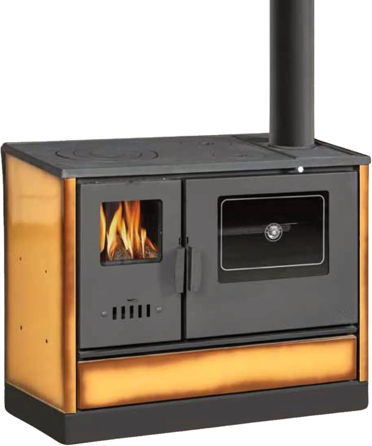 BALKAN ENERGY Backofen, 7.9 kW, Schwarz/Cappuccino, Kaminofen Holzofen mit und Kochplatte, Modell 4020 - Cappuccino