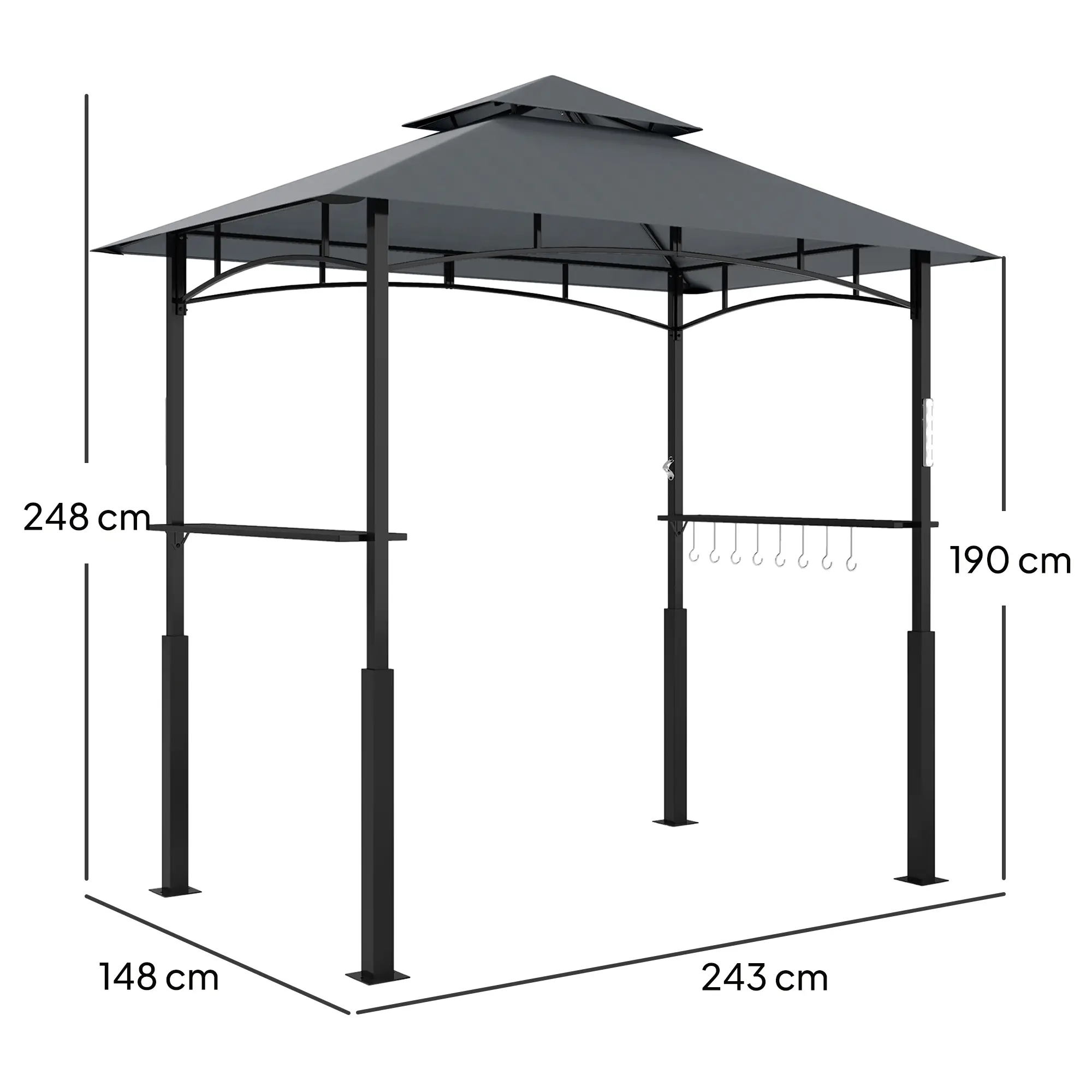 Outsunny Grillpaviljoen dubbellaags dak LED-verlichting