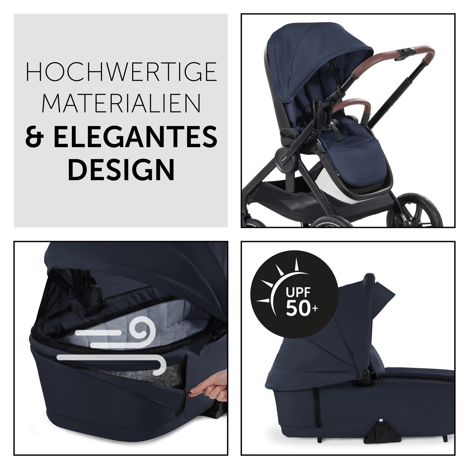 hauck 2in1 Kinderwagen mit Gummireifen Walk N Care Set ab Geburt bis 22 kg + 3 kg Korb, Wanne mit Memory-Knöpfen, Sitz mit Liegefunktion Wendbar Höhenverstellbar, Teleskopgriff, UPF 50+ (Beige)
