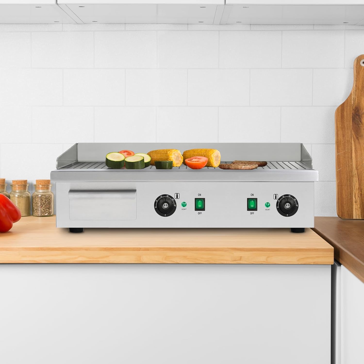 Piastra per griglia elettrica professionale, potenza 4400 watt, alloggiamento in acciaio inox, temperatura regolabile da 50 a 300°C, griglia plancha elettrica con superficie 74x41cm