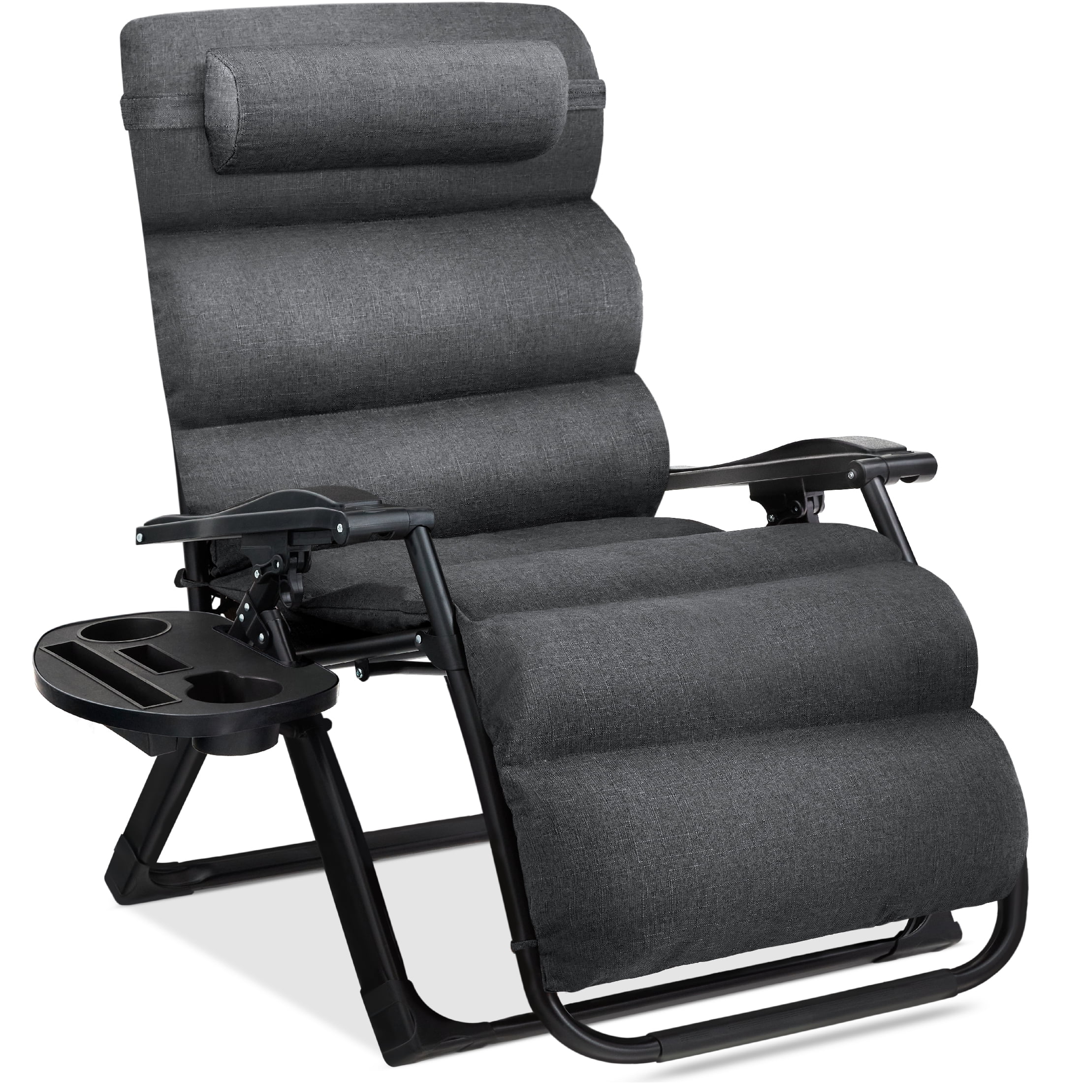 Best Choice Products Oversized Zero Gravity Chair, Folding Recliner w/ Removable Cushion, Side Tray - Fossil Gray
