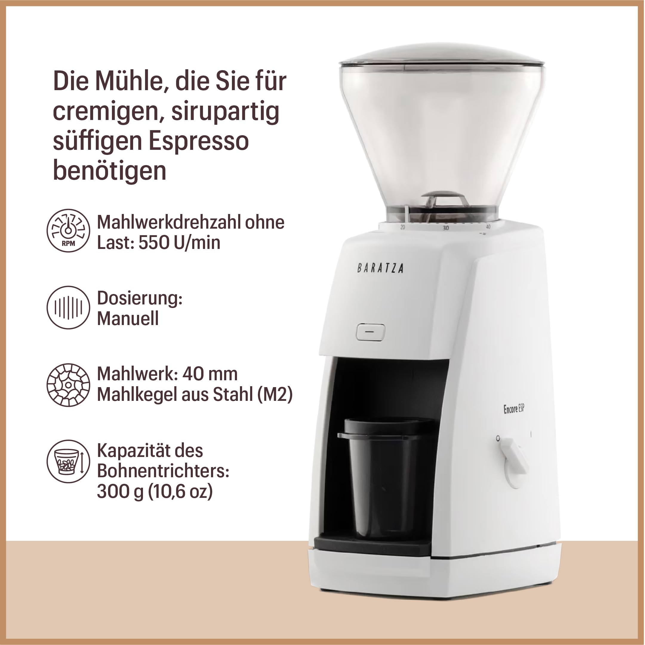 Kaffeemühle Encore ESP für Espresso und Filterkaffee, 40 mm Konus-Stahl-Mahlwerk, 40 Mahlgrade, schwarz