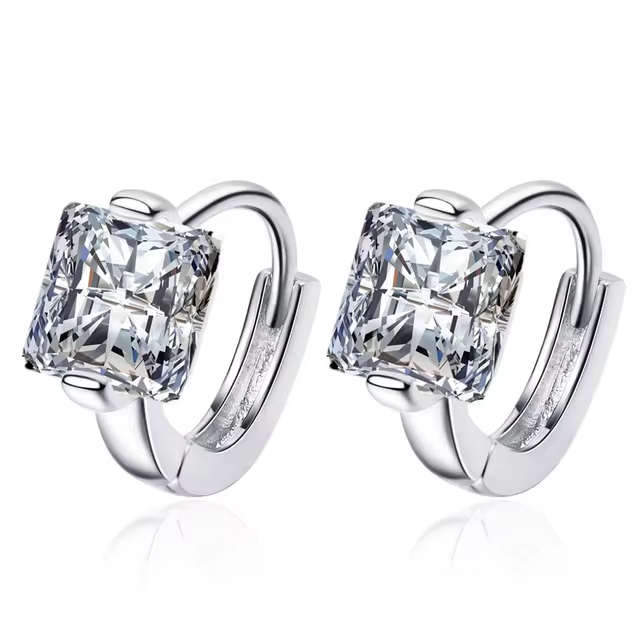 Silver Square CZ Ear Brincos Earrings for Women