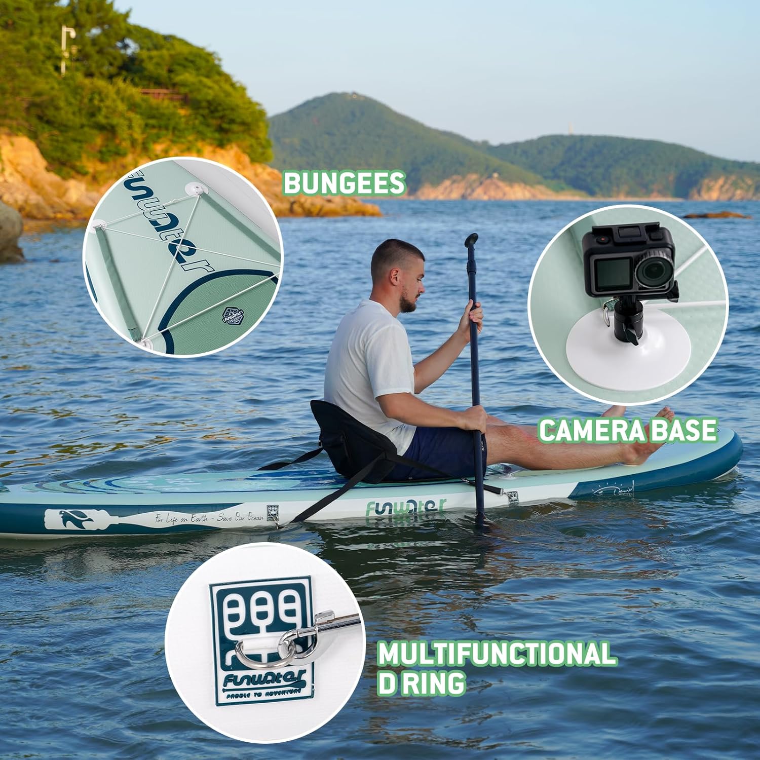 FunWater Tavola Da Surf Gonfiabile SUP Completa Paddleboard Accessori Pagaia Regolabile, Pompa, Zaino Da Viaggio, Guinzaglio Di Sicurezza, Custodia Impermeabile