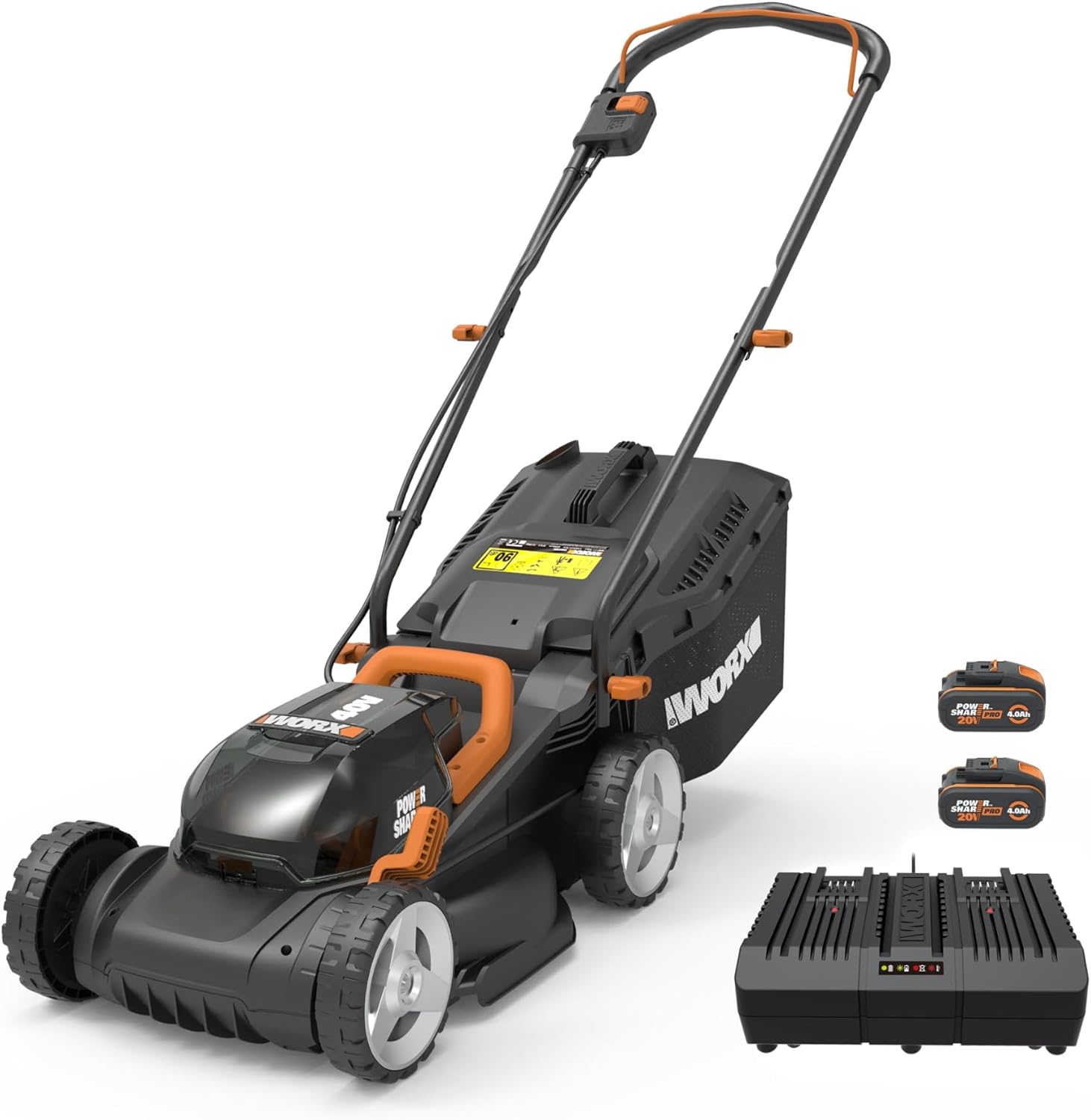 WORX WG779E.1 Akku-Rasenmäher 40V (2 x 20V) - 34 cm Schnittbreite - ideal für Gärten bis zu 460m² - IntelliCut Technologie - einfache Aufbewahrung - inkl. 2x4Ah Akkus & Dual-Schnellladegerät