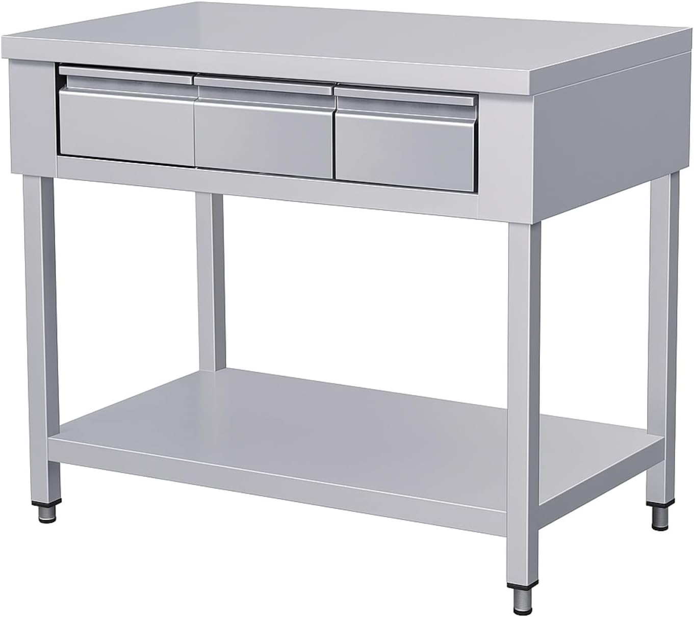Ristoattrezzature - Tavolo in acciaio inox su gambe con 3 cassetti e piano di fondo 150x60x85h cm - Uso professionale