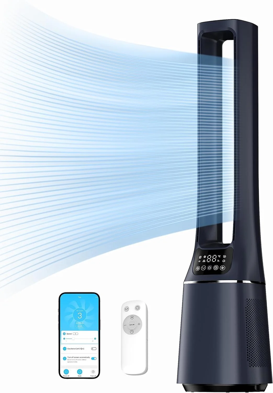 Midea MFP-120i (BL) 2-in-1 Torenventilator Stil 38dB Luchtreiniger H13 True HEPA voor 47,6 �O LED-Display Afstandsbediening Oscillatie 12H Timer Compatibel met Draadloze Verbinding App Alexa Google