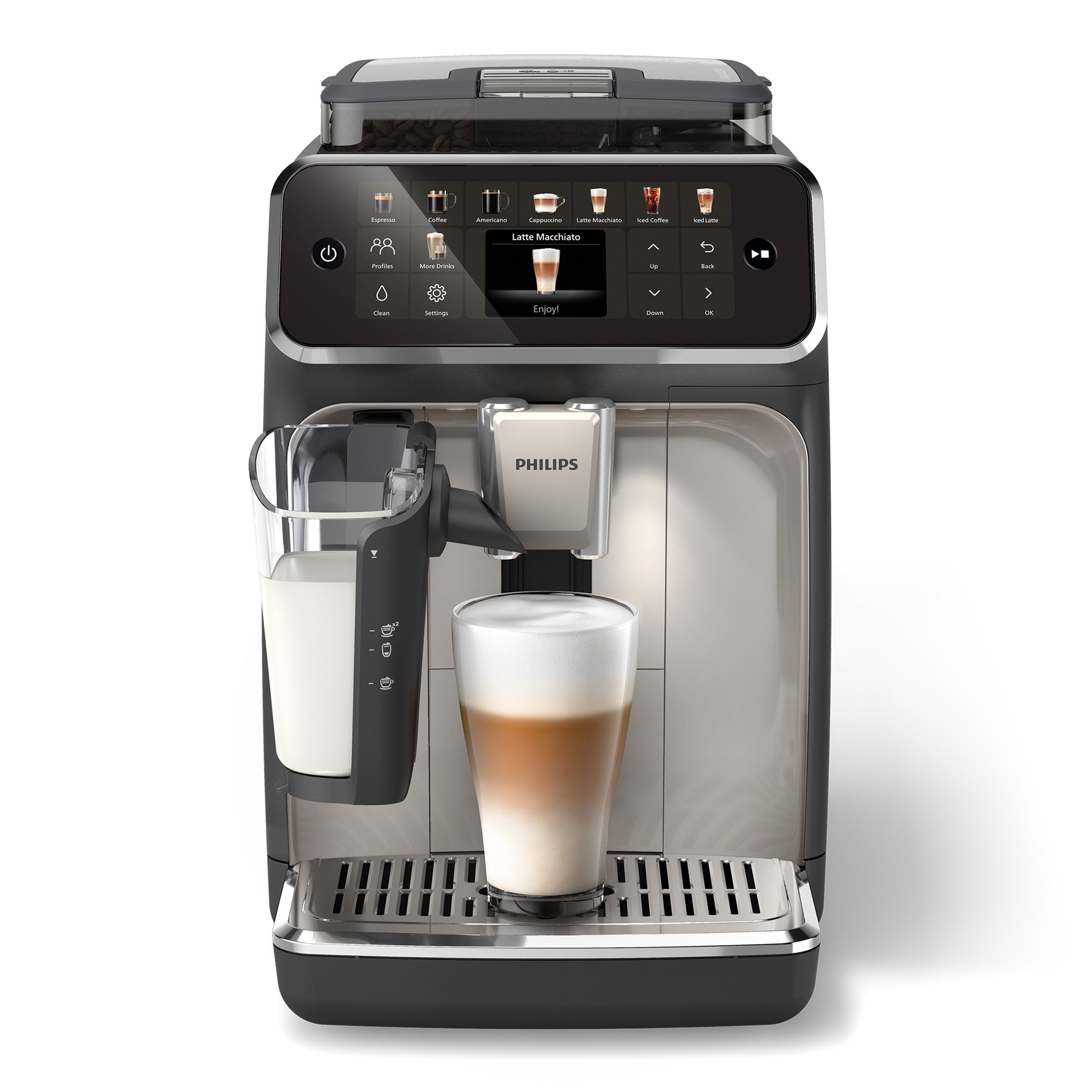 Kaffeevollautomat EP5547/90 5500 Series, 20 Kaffeespezialitäten (heiß oder eisgekühlt), Schwarz verchromt