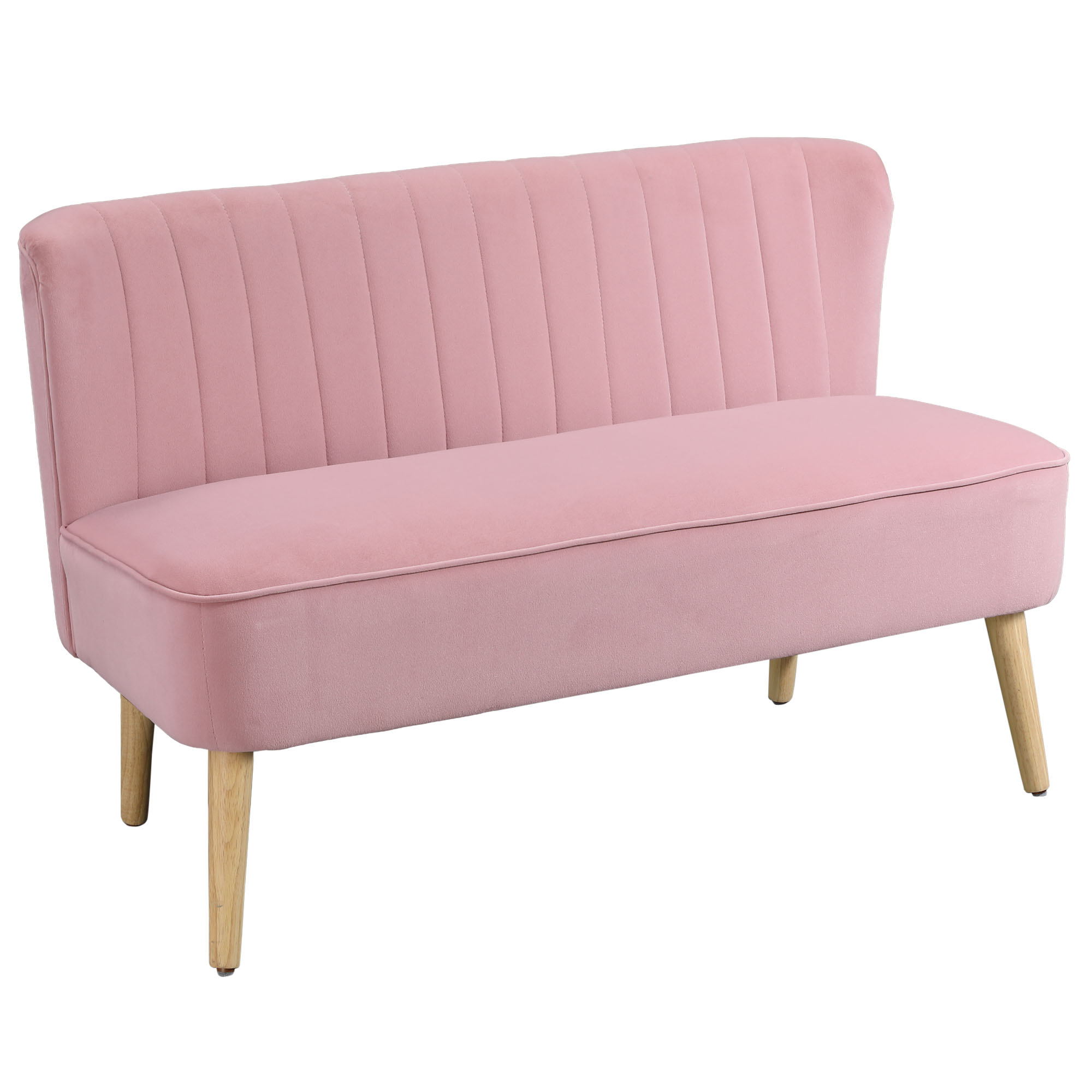 HOMCOM Sofa Retrodesign 2-zitsbank, houten poten, 117 cm x 56,5 cm x 77 cm, Roze