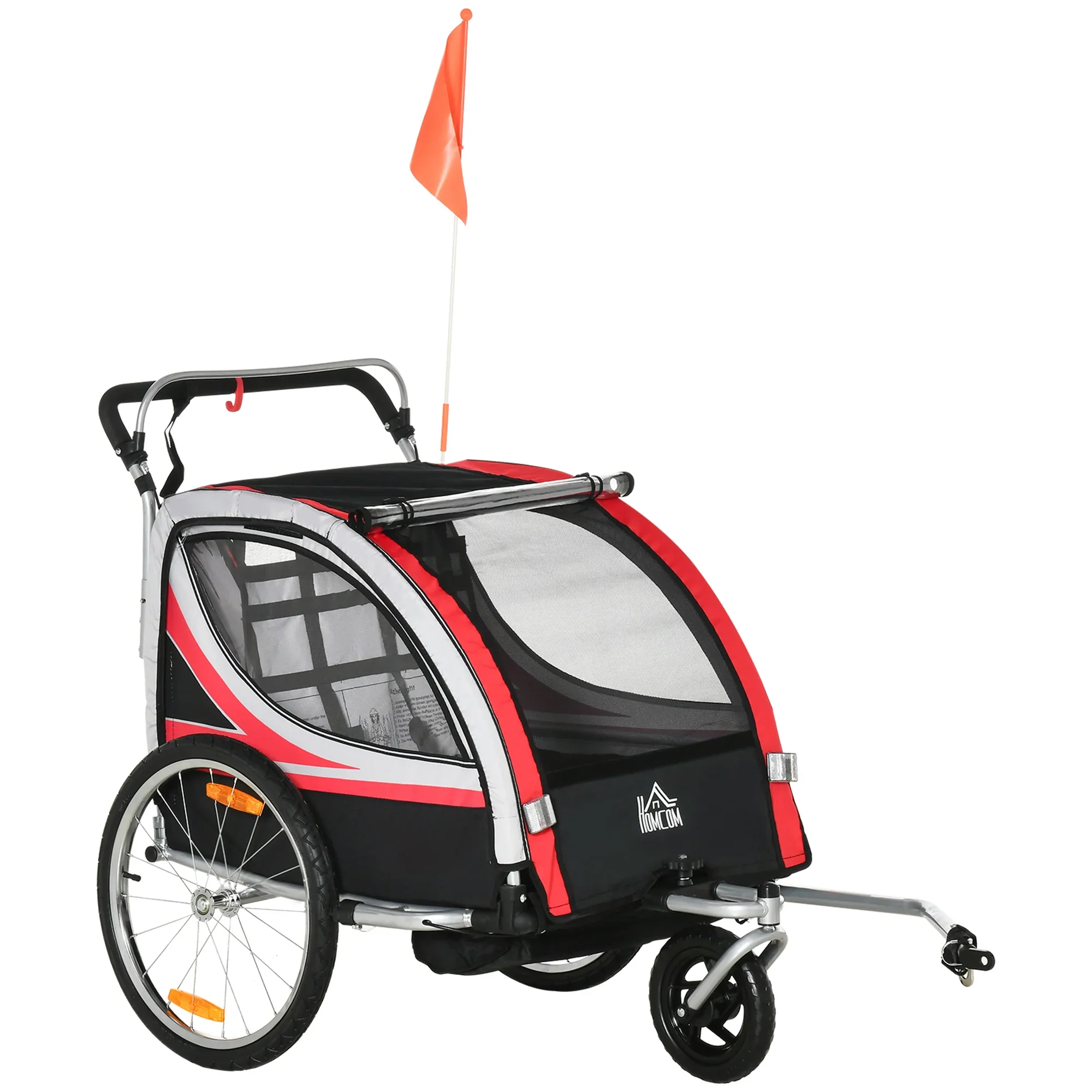 HOMCOM Kinderfietskar 2-in-1 Duwkar veilige rit rood