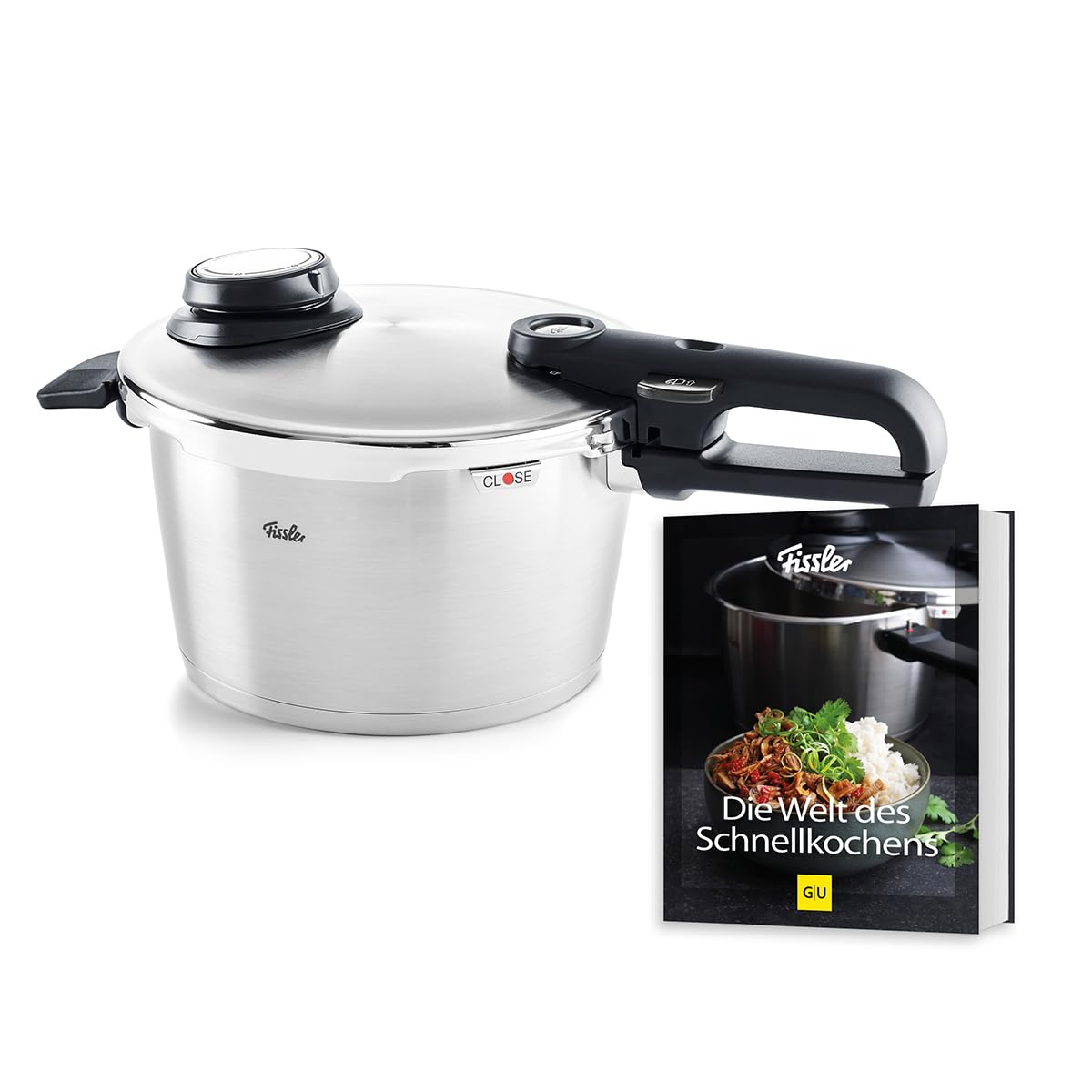 Schnellkochtopf-Set 4,5 L, Ø 22 cm mit Einsatz und Kochbuch, 4 Garstufen inkl. Dampfgaren, Induktion