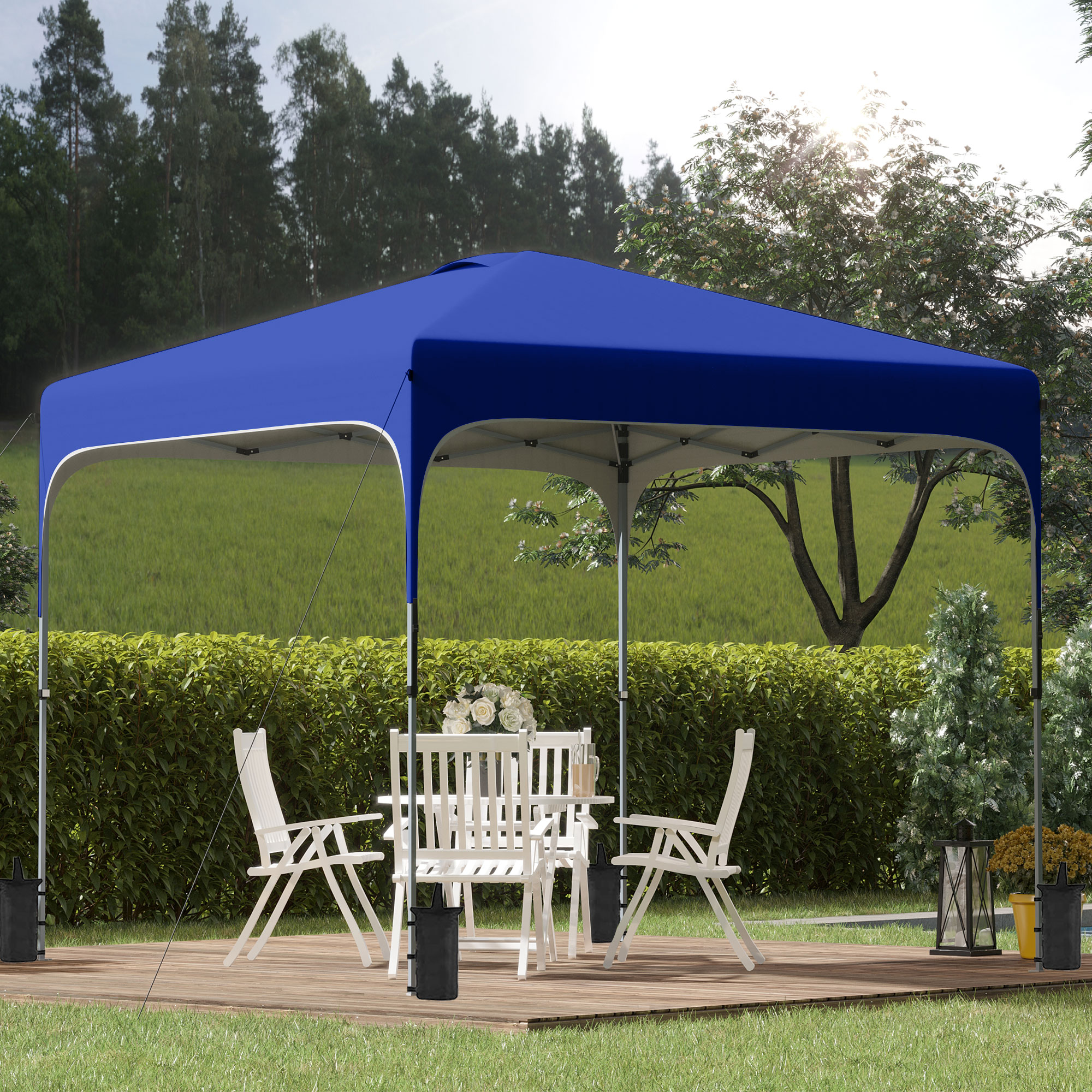 Outsunny Gartenpavillon Klappbar 2,5x2,5 m mit Höhenverstellung, Sandsäcke und Tragetasche mit Rädern, Blau