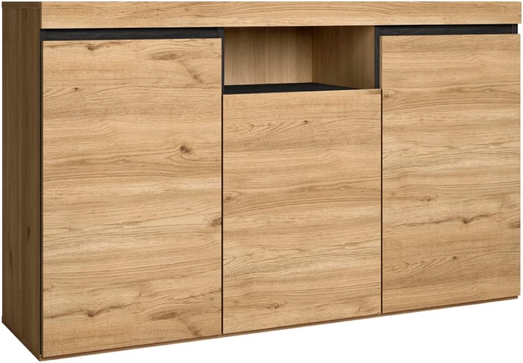 Skraut Home - Madia - Moo Naturale - 140 x 40 x 81 cm - Mobile Ingresso con 3 Ante - Stile Nordico - Melaminico - Rovere e Nero