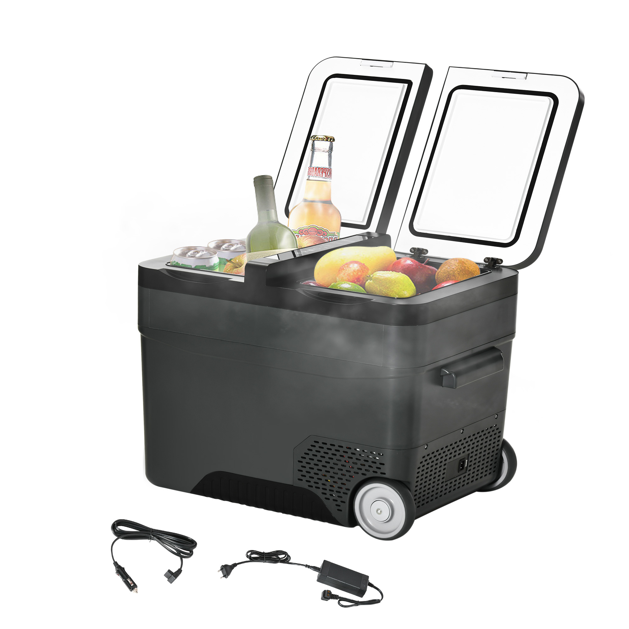 Outsunny Tragbarer Elektrischer 35L Kühlschrank mit 12 Volt mit Griff und LCD-Bildschirm, 63,2x42x42,8 cm, Dunkelgrau
