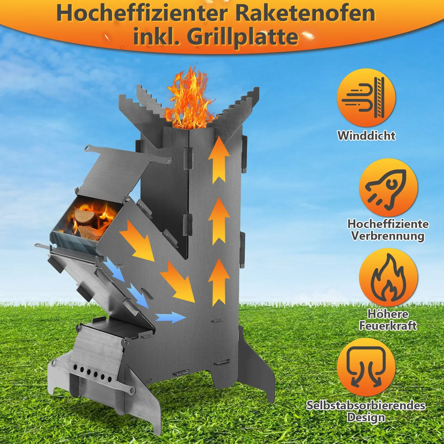 Sonnewelt Raketankachel Fire Gietijzeren Kachel Grillplaat