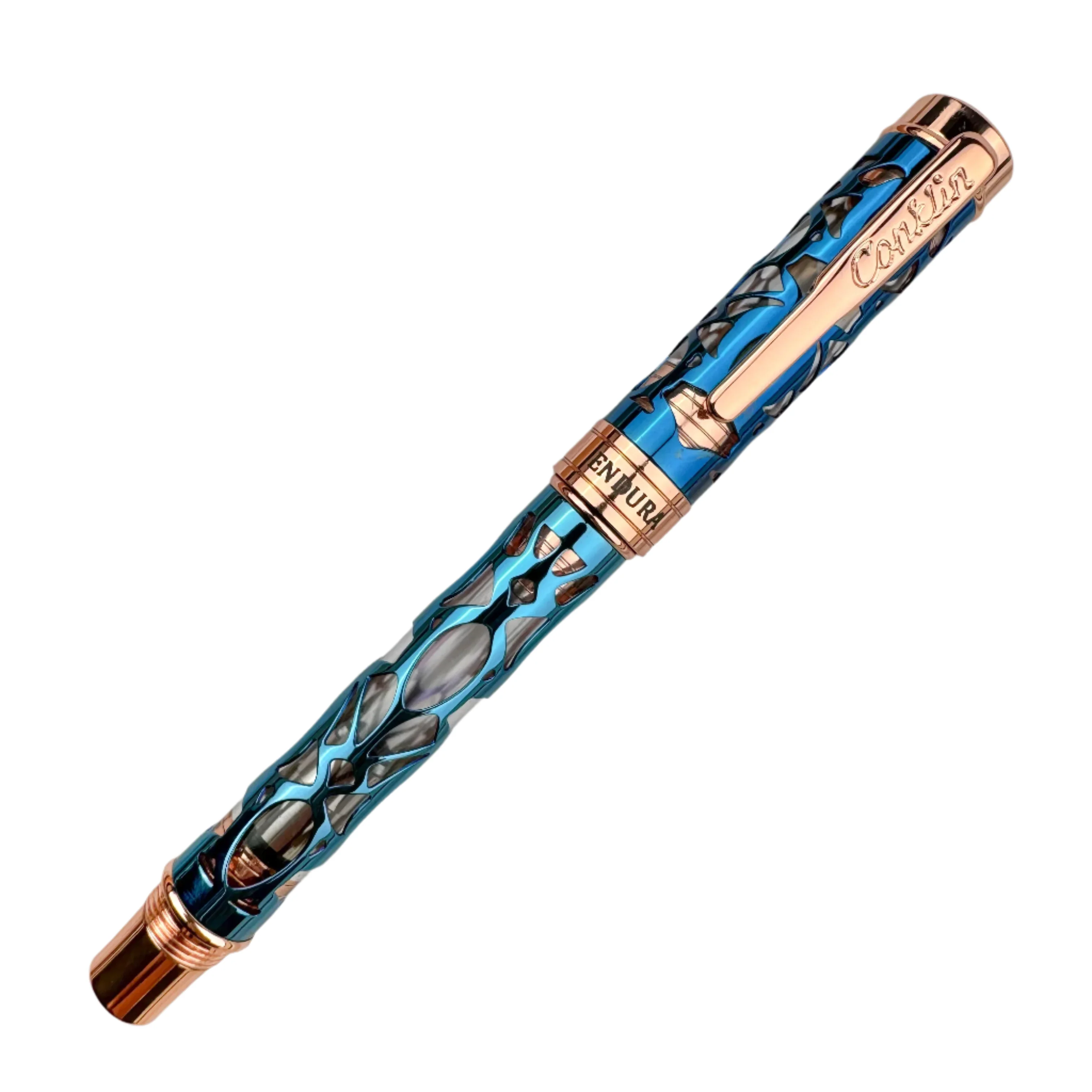 Conklin Endura Deco Crest Fountain Pen in Demo Blue with Rosegold Trim