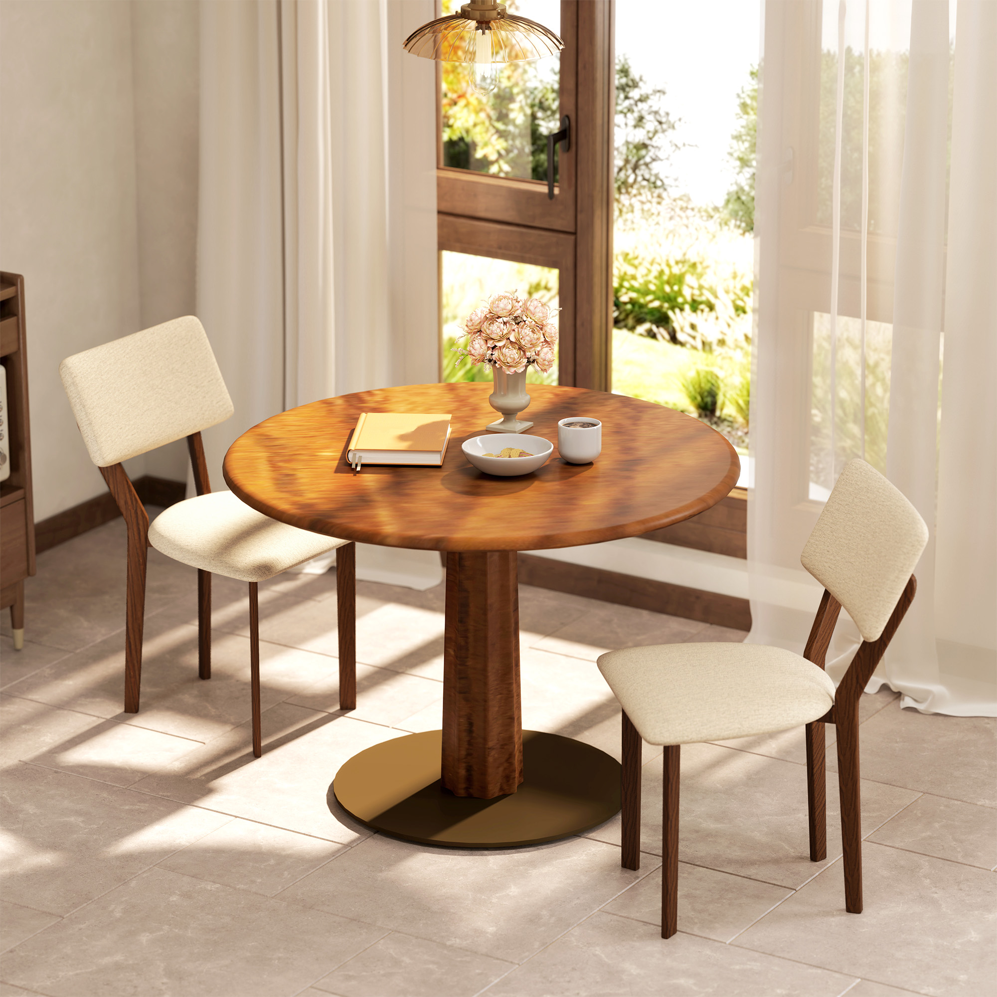 HOMCOM Set mit 2 Esszimmerstühlen, Küchenstühle mit Rückenlehne, Holzbeinen, Leinenstoff, 49 x 56 x 85 cm, beige