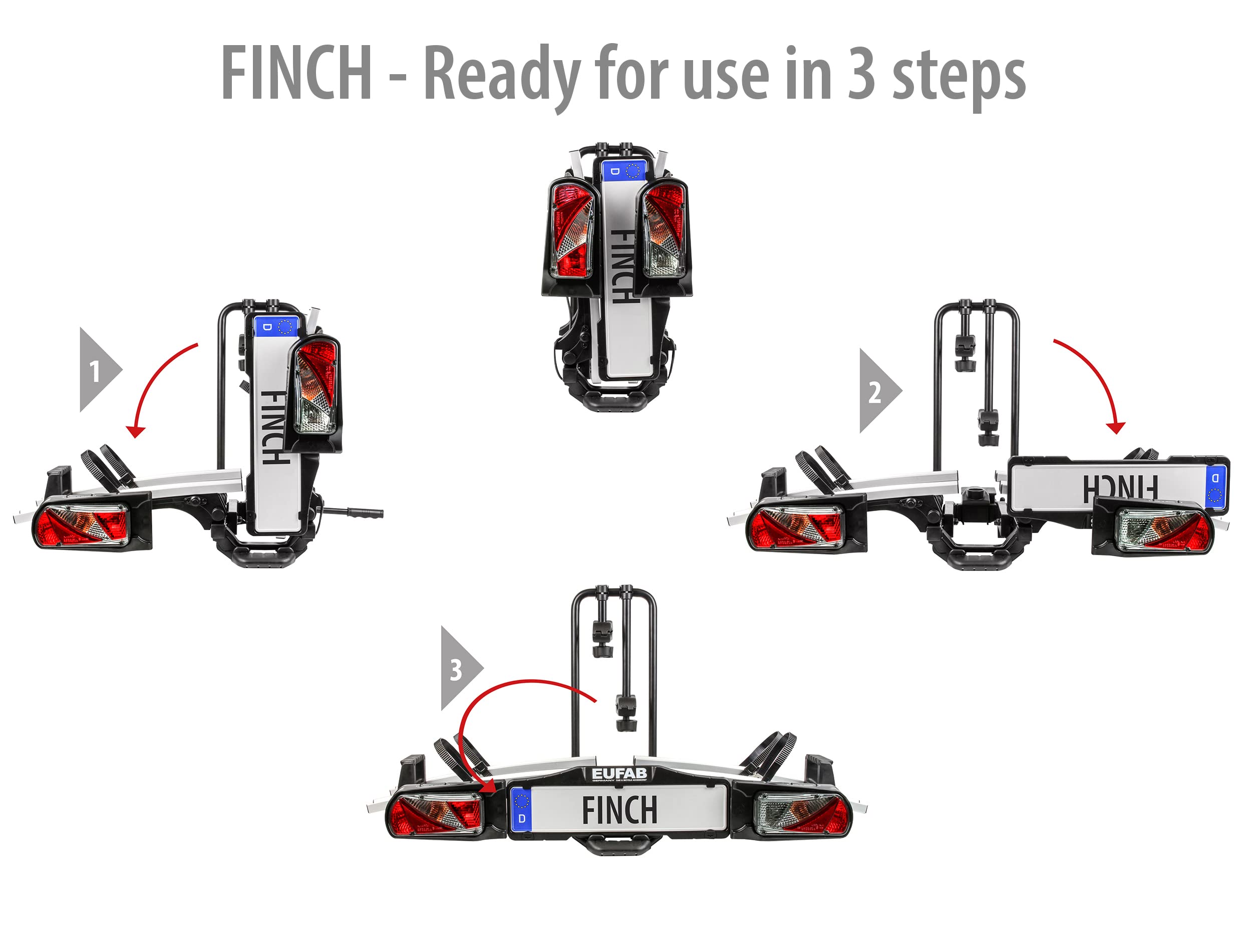 Fahrradträger für 2 Fahrräder, FINCH, für max. 3 Zoll Reifenbreite, Radstand bis 130 cm, abklappbar und abschließbar
