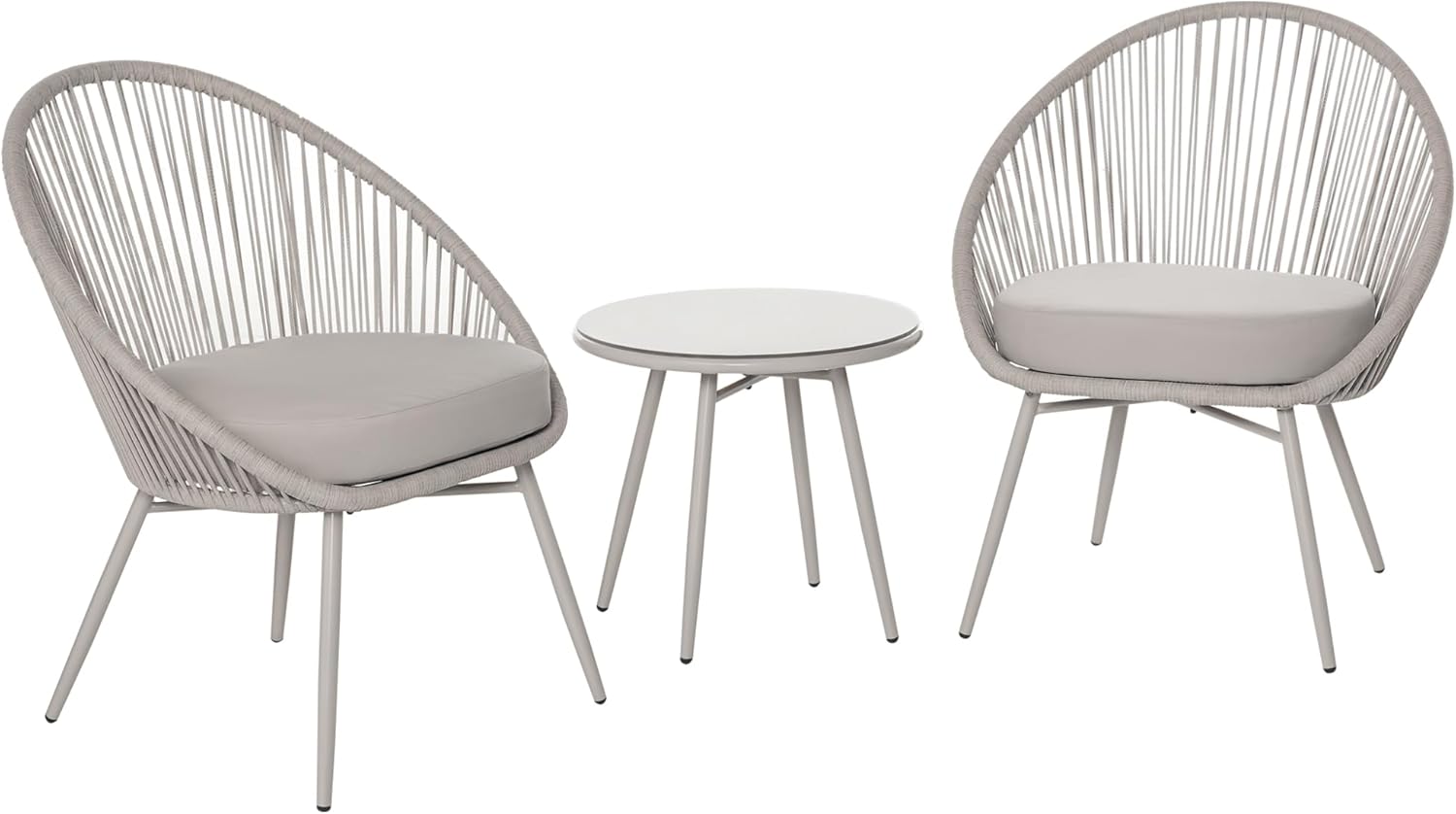 Outsunny Mobili da Giardino in Rattan Sintetico Stile Boho, Set 3 Pezzi Tavolino e Sedie da Giardino ed Esterno, Bianco Crema
