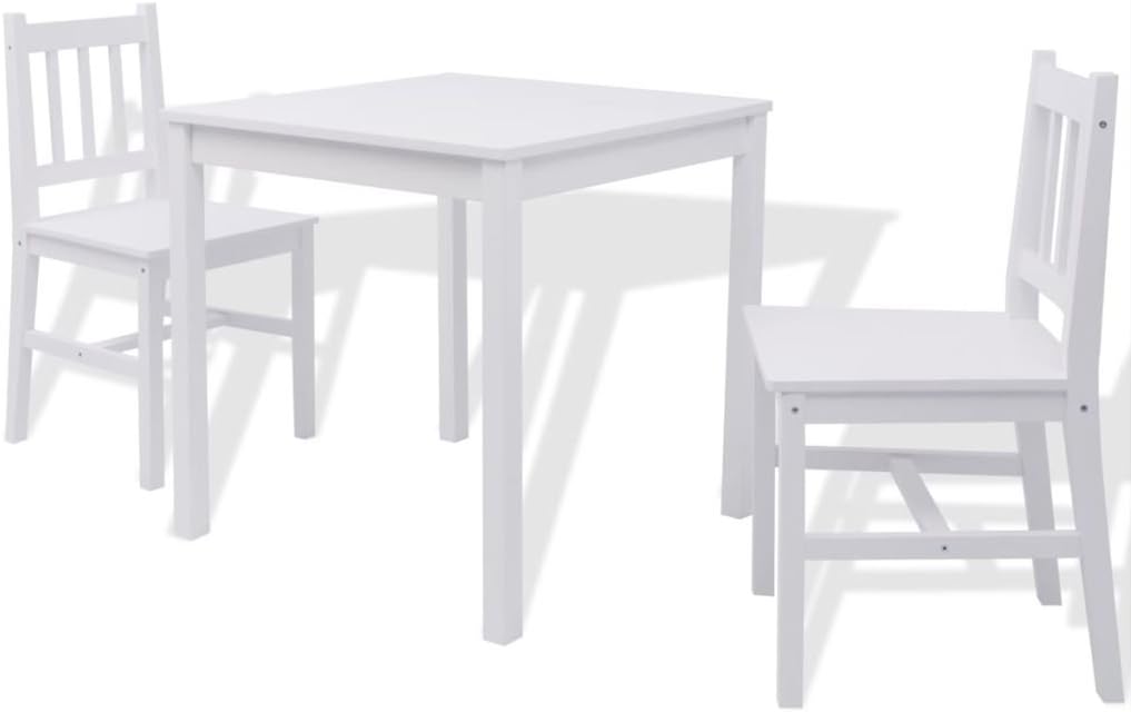 Tidyard Set Tavolo e Sedie da Pranzo Cucina Sala da Pranzo Moderno in Legno di Pino Bianco,Set Tavolo Quadrato e 2 Sedie da Pranzo Cucina Sala da Pranzo Moderno in Legno di Pino Bianco