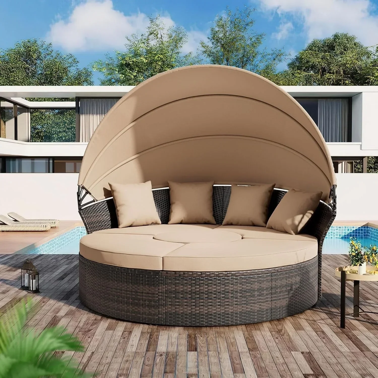 Nuon 4-Piece/5Piece Outdoor Patio Conversation Set Wicker Daybed Set with Canopy by Havenside Home