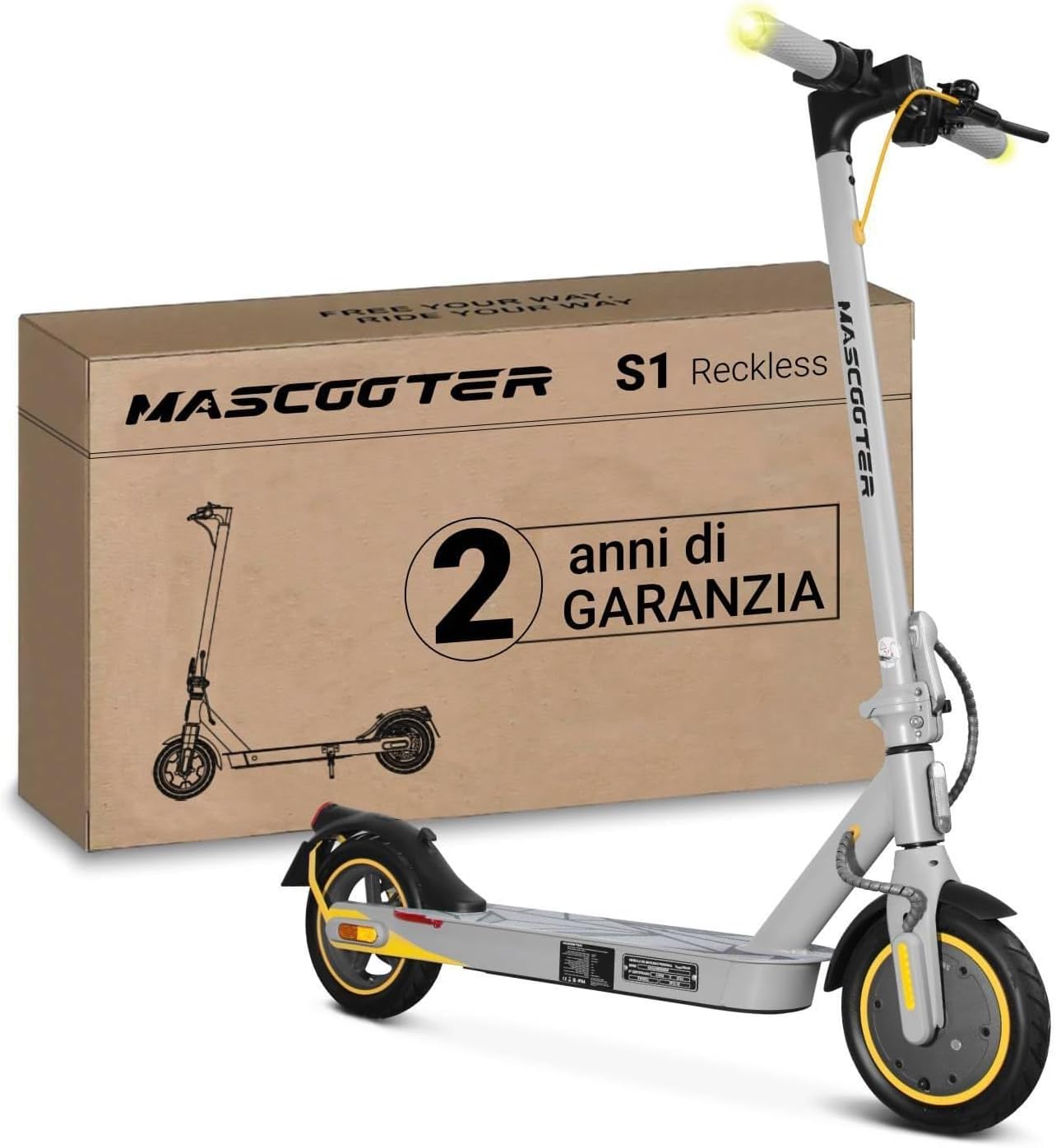 MASCOOTER Monopattino Elettrico Adulto (300W) - Autonomia 20km - Indicatori di Direzione e Rigenerazione Batteria in Frenata - Ruote da 8.5