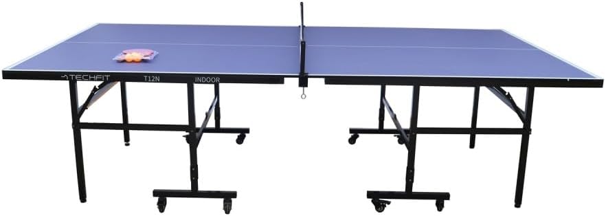 TechFit Tavolo da Ping Pong Professionale per Interni - Pieghevole da Interno con Inclinazione Unilaterale, Struttura Metallica Nera, Rete da 180 cm, Roti Silconate con Freni, 274x152,5x76 cm