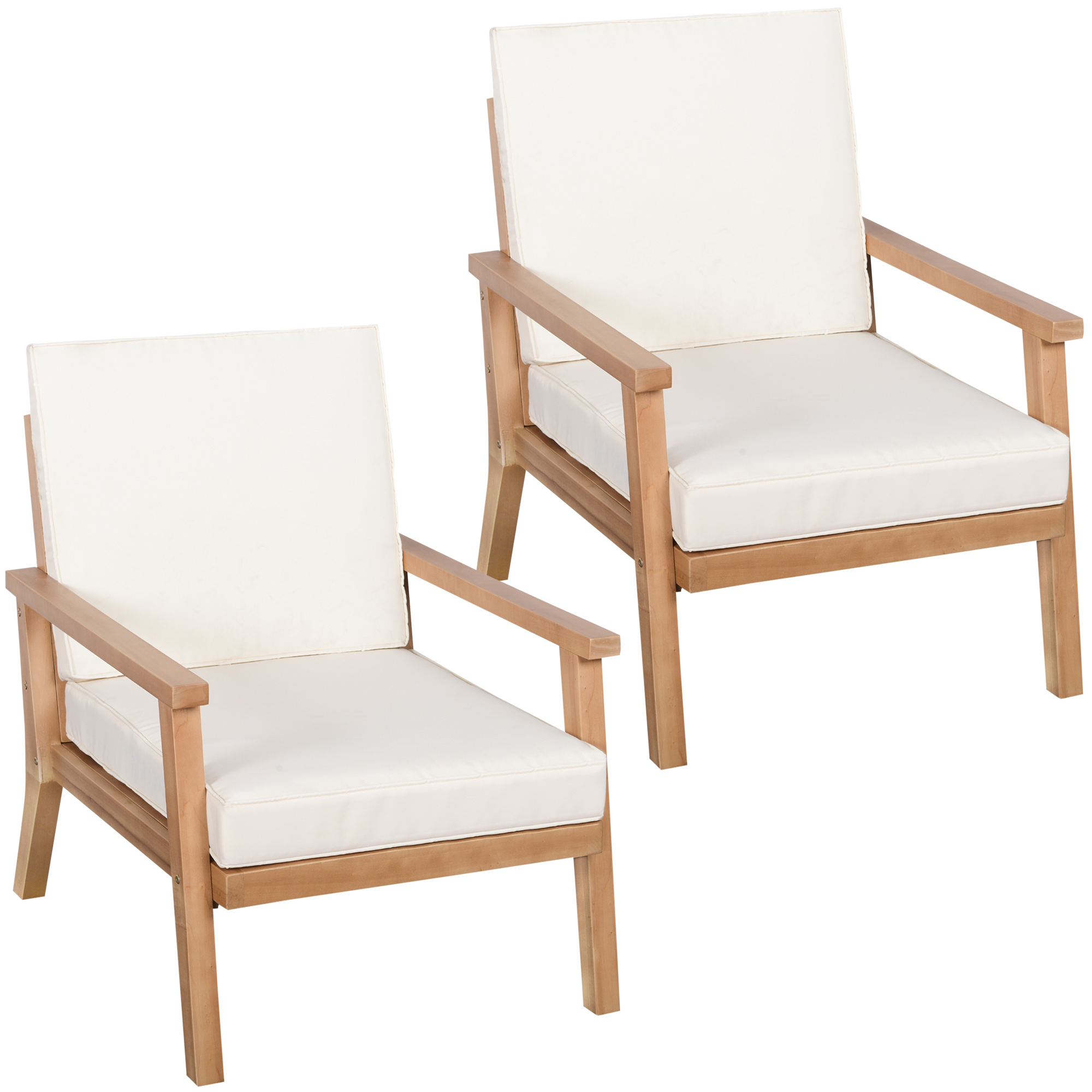 2 tuinstoelen van natuurlijk hout, met zitkussens, bruin+beige, 66 x 77,5 x 74,5 cm (per stoel)
