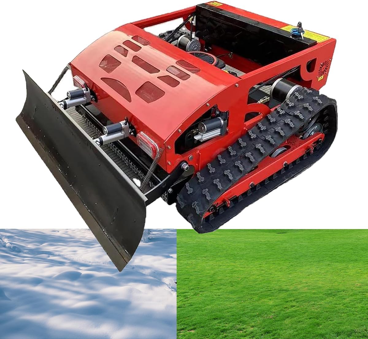 DISHENGZHEN Mähroboter, Rot/Schwarz, mit Schneeschaufel, Ferngesteuerter Rasenmähermotor, 5 PS, Hybrider, gaselektrischer