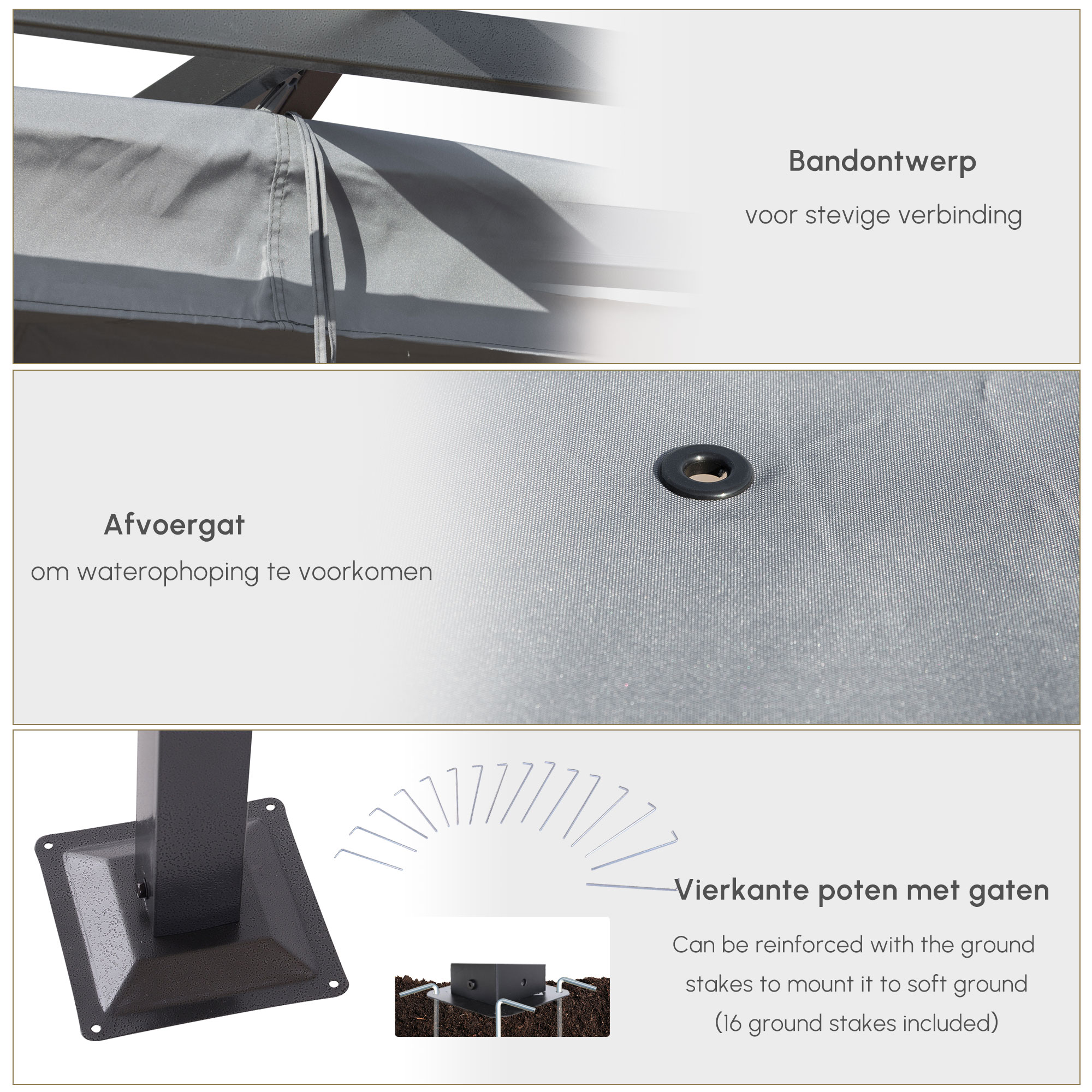 pergola met schuifdak Zwart+Grijs 3m x 3m