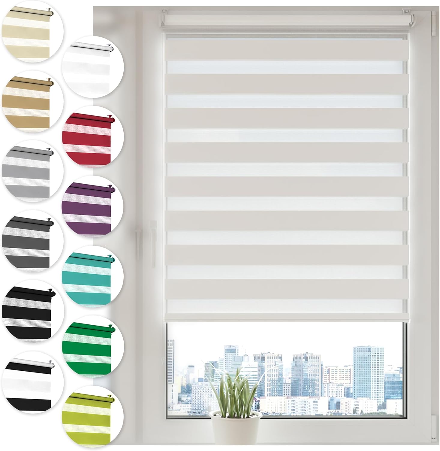 Sonello Double Layer Roller Blind Day and Night without Drilling 55 cm x 210 cm White Easy Clip Fastening No Drilling Zebra Roller Blind for Window or Door Sun Protection