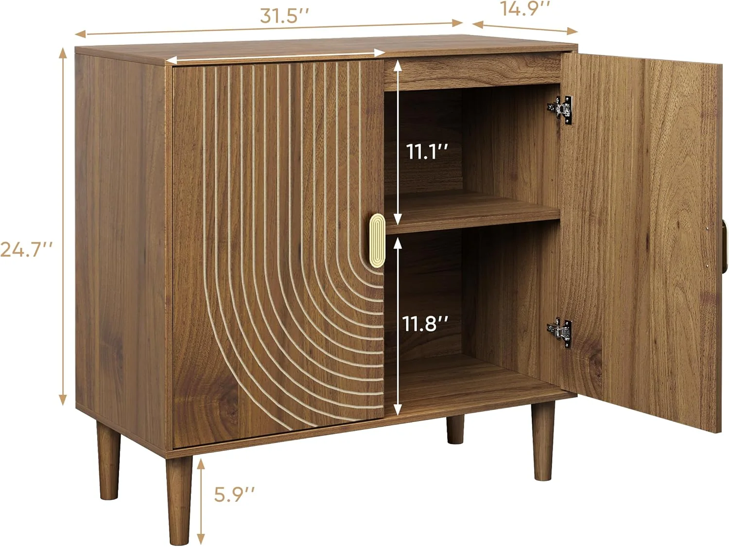 Walnut sideboard. freestanding dining cabinet with cable channel design. wooden storage cabinet with adjustable shelves