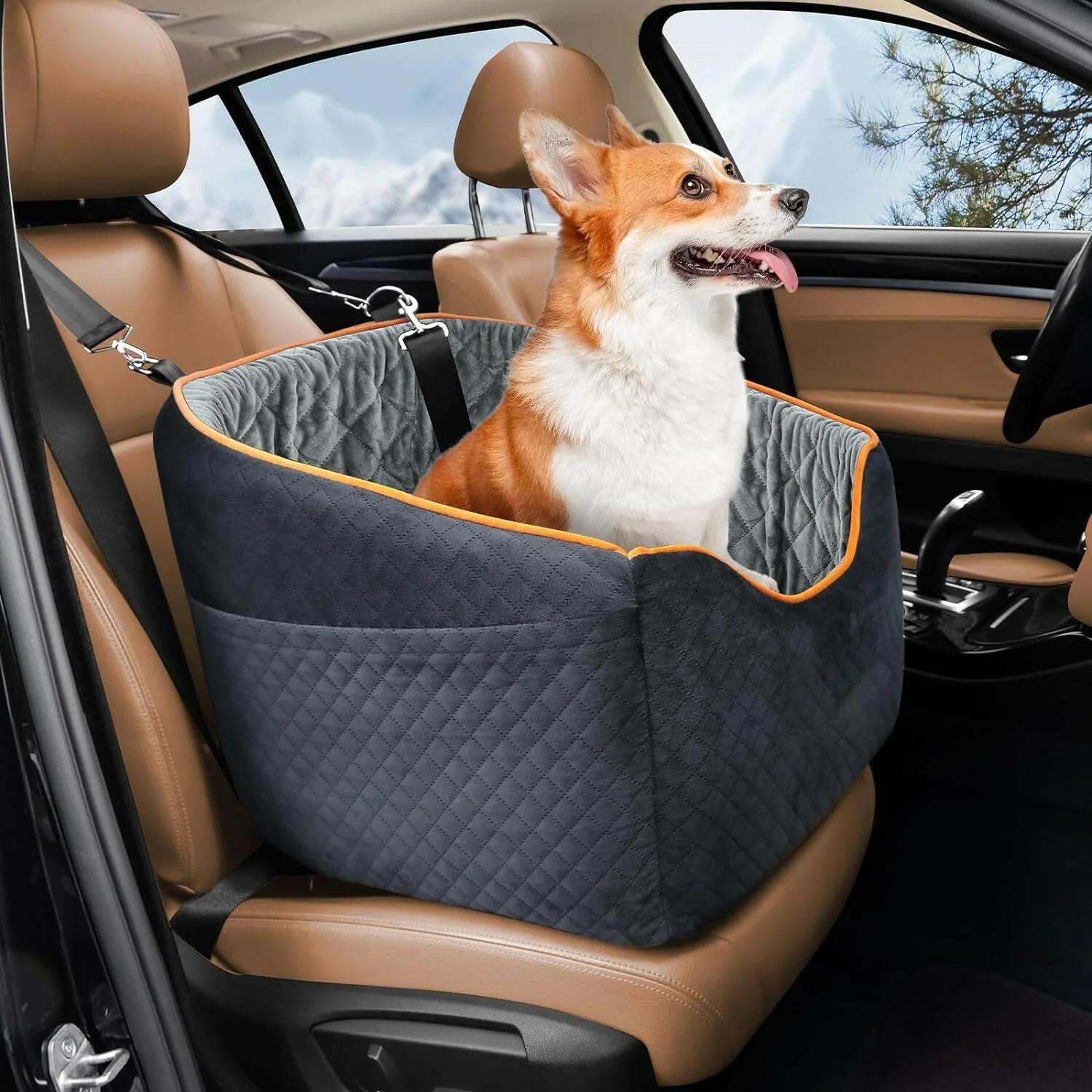 Elevated Dog Booster Car Seat �C Safety Belt Attachment & Quilted Interior