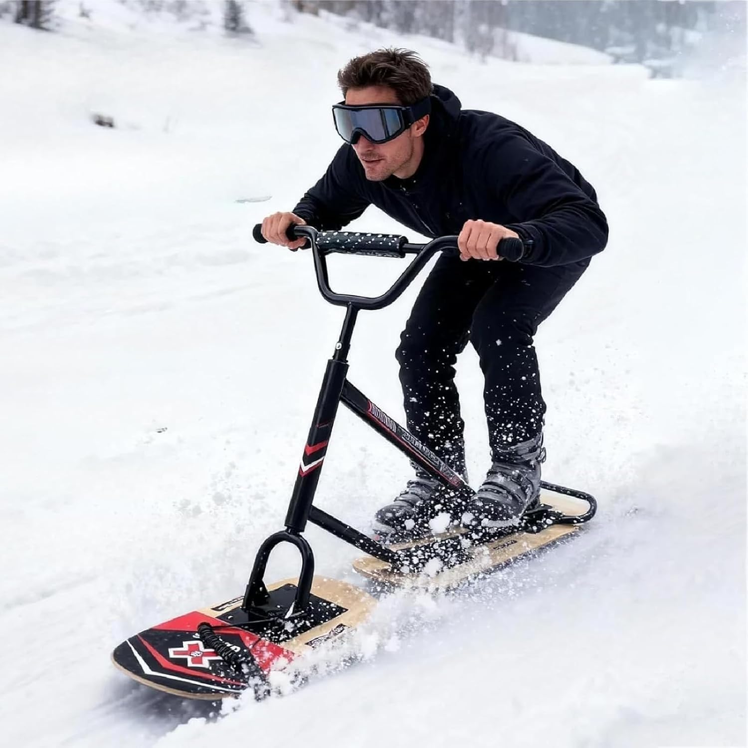 All-Terrain-Snowboard-Schlitten für Erwachsene, Jugendliche und Familien, 360° drehbar, Aluminiumrahmen, max. Traglast 150 kg Woodcolor