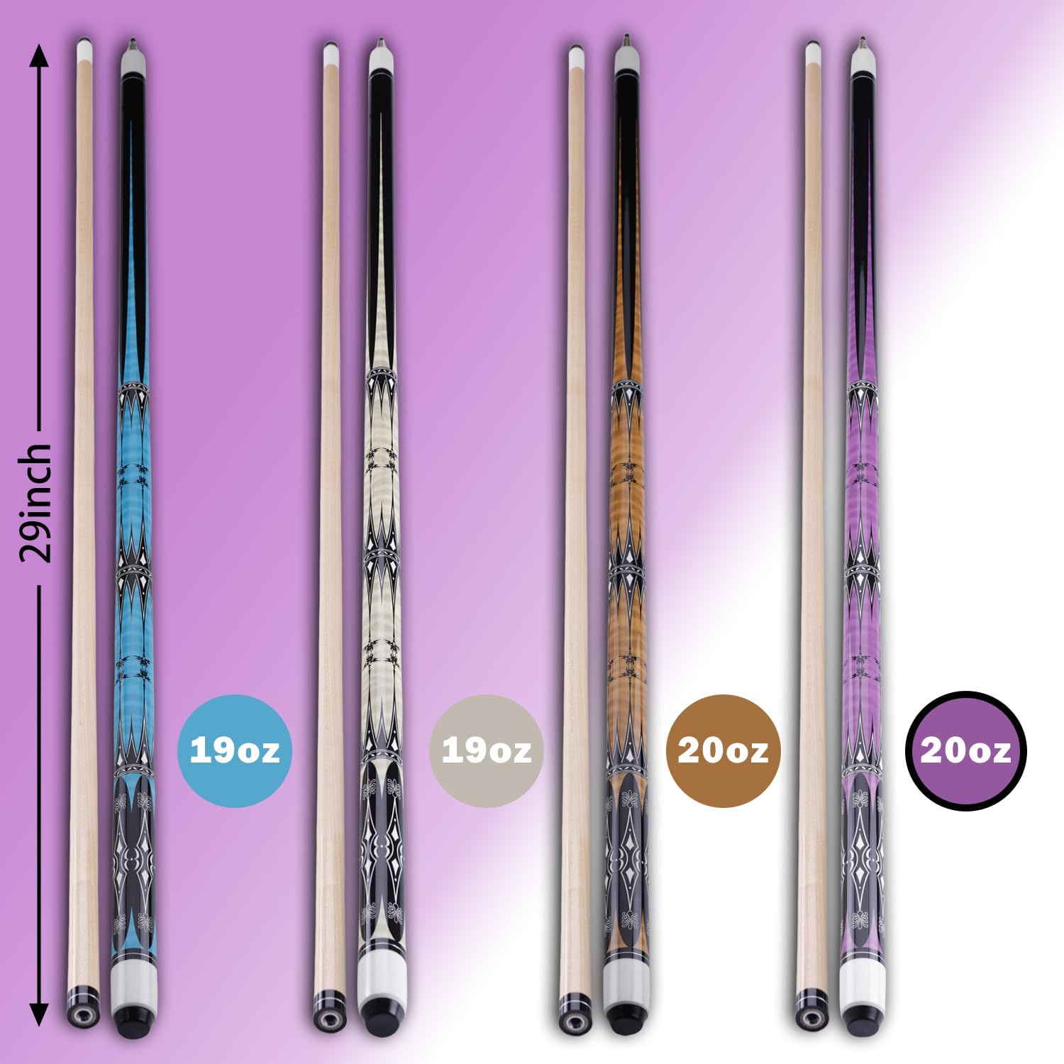 Sinsilvie 13mm 58 Pollici 19 20 Once Stecche Biliardo Pool,1/2 Maple Pool Cue Stick,Bastone da Biliardo da Bar per Uomini e Donne.