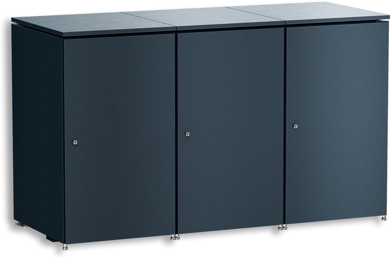 Metzler Mülltonnenbox 3er 240L in Anthrazit | Für 3 Tonnen aus Aluminium rostfrei & abschließbar | Mülltonnenverkleidung außen mit Automatikdeckel & höhenverstellbare Füße | Müllbox für Garten
