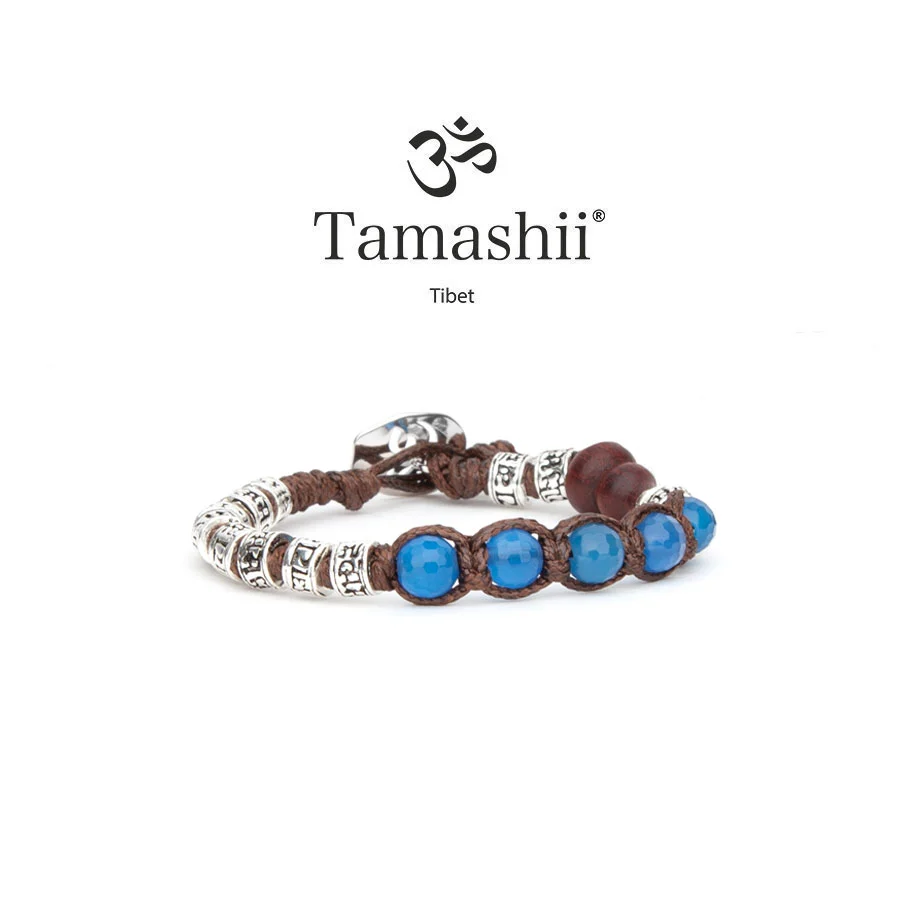 Bracciale Tamashii barilotti in argento e agata blu sfaccettata BHS924-S4-18