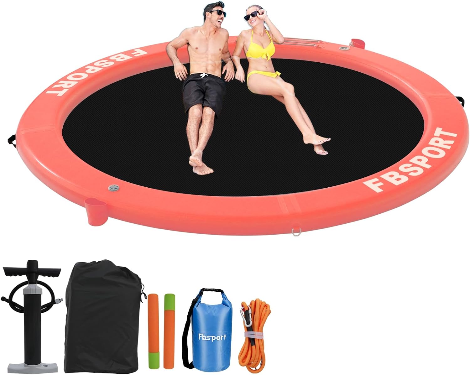 Aufblasbares Dock, schwimmende Plattform, 2,44 m aufblasbares Wasserhängematten-Schwimmdeck für See mit Getränkehalter, runder Schwimmring, Schwimmfloß, Liegeinsel, Plattformpolster