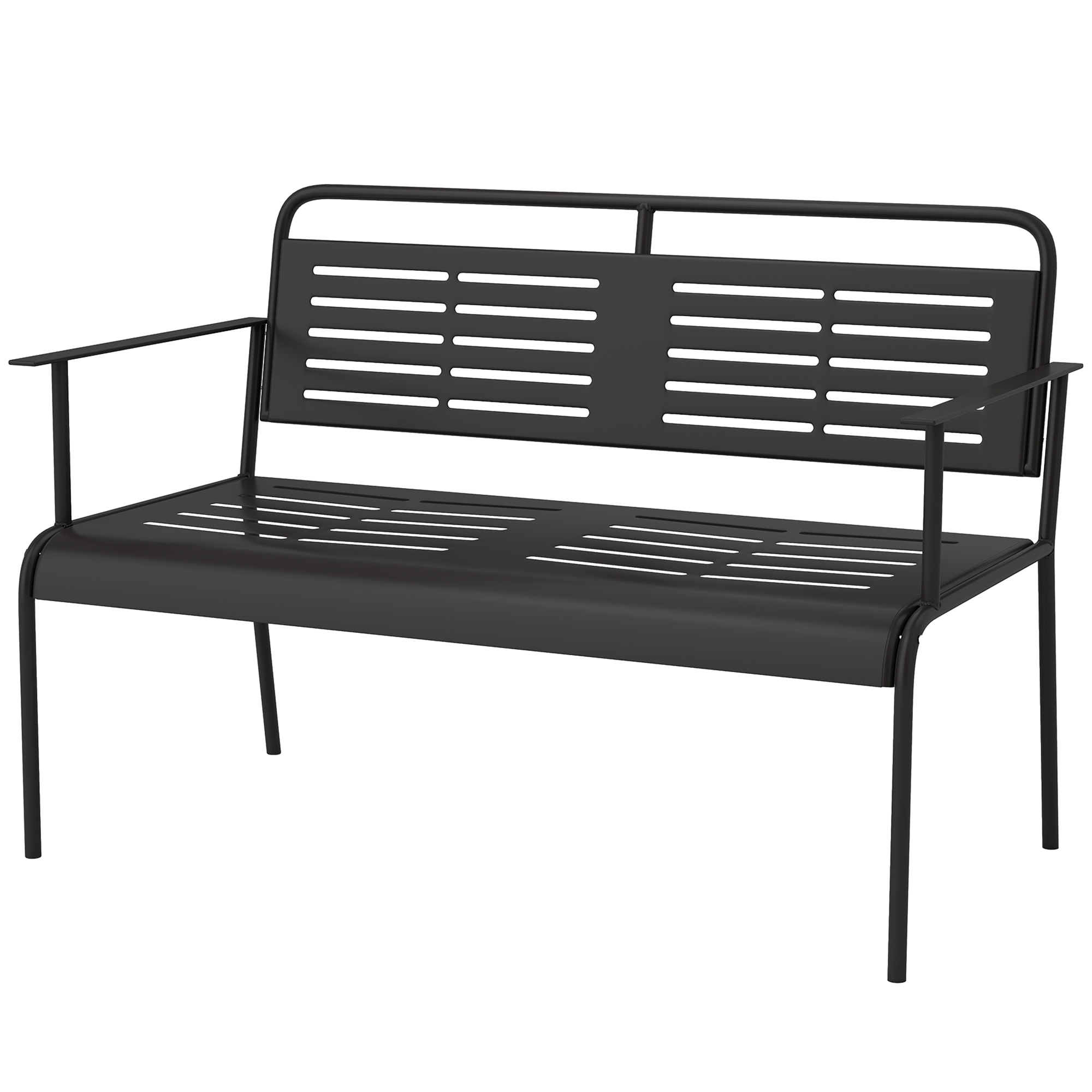 Outsunny -Sitzer Gartenbank, wetterfest Sitzbank, wasserabweisend Gartenmöbel mit Rücken- & Armlehnen 121 x 64 x 84cm, Schwarz
