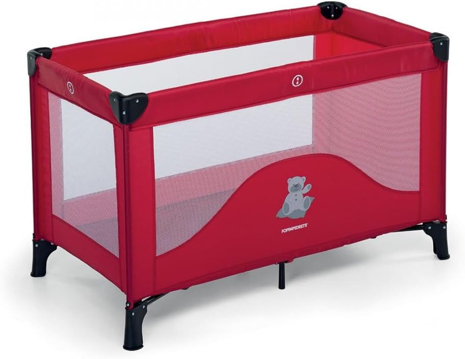 Foppapedretti Teddytour Folding Travel Cot Large Ventilation with Side Mesh Inserts, Additional Feet for Stability, Travel Case, 78 x 67 x 127 cm (Open), Blue