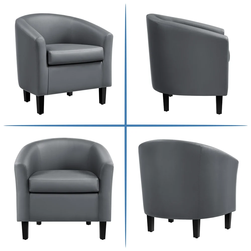 Renwick Faux Leather Barrel Accent Chair for Living Room, Set of 2, Black