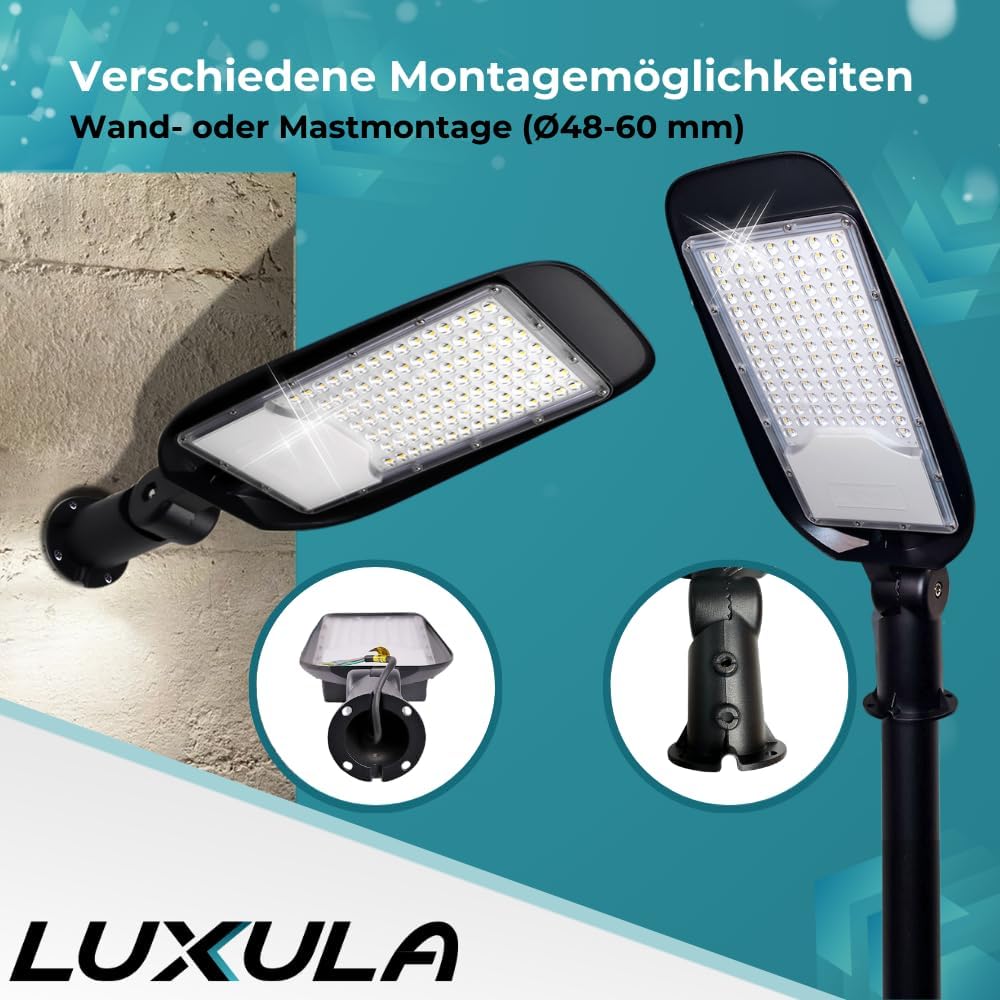 LUXULA LED Straßenlaterne 50W 8 Stück, 5800 Lumen, 5000K Neutralweiß, IP65 Wasserdicht, Mastleuchte, Straßenlampe, Aussenleuchte, Wegeleuchte für Hof, Parkplatz, Einfahrt und Gartenwege