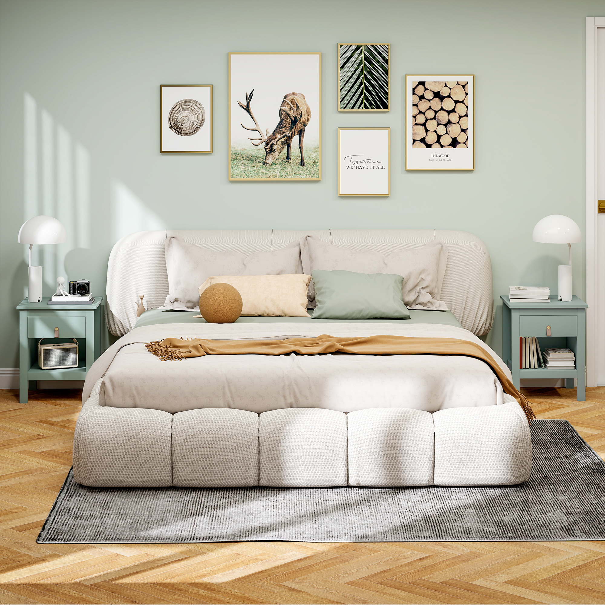 HOMCOM 2er-Set Nachttische mit Schublade und offenem Fach, 45 x 40 x 55 cm, grün