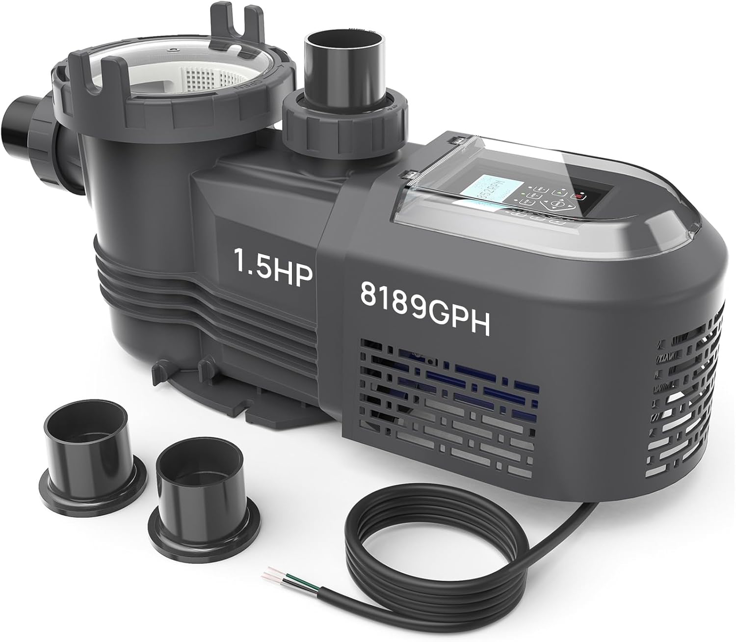 Aquastrong Variable Speed Pool Pump In/Above Pool Pump Energy Efficient High Flow Powerful Self Primming Swimming Pool Pumps with Filter Basket Dark Black